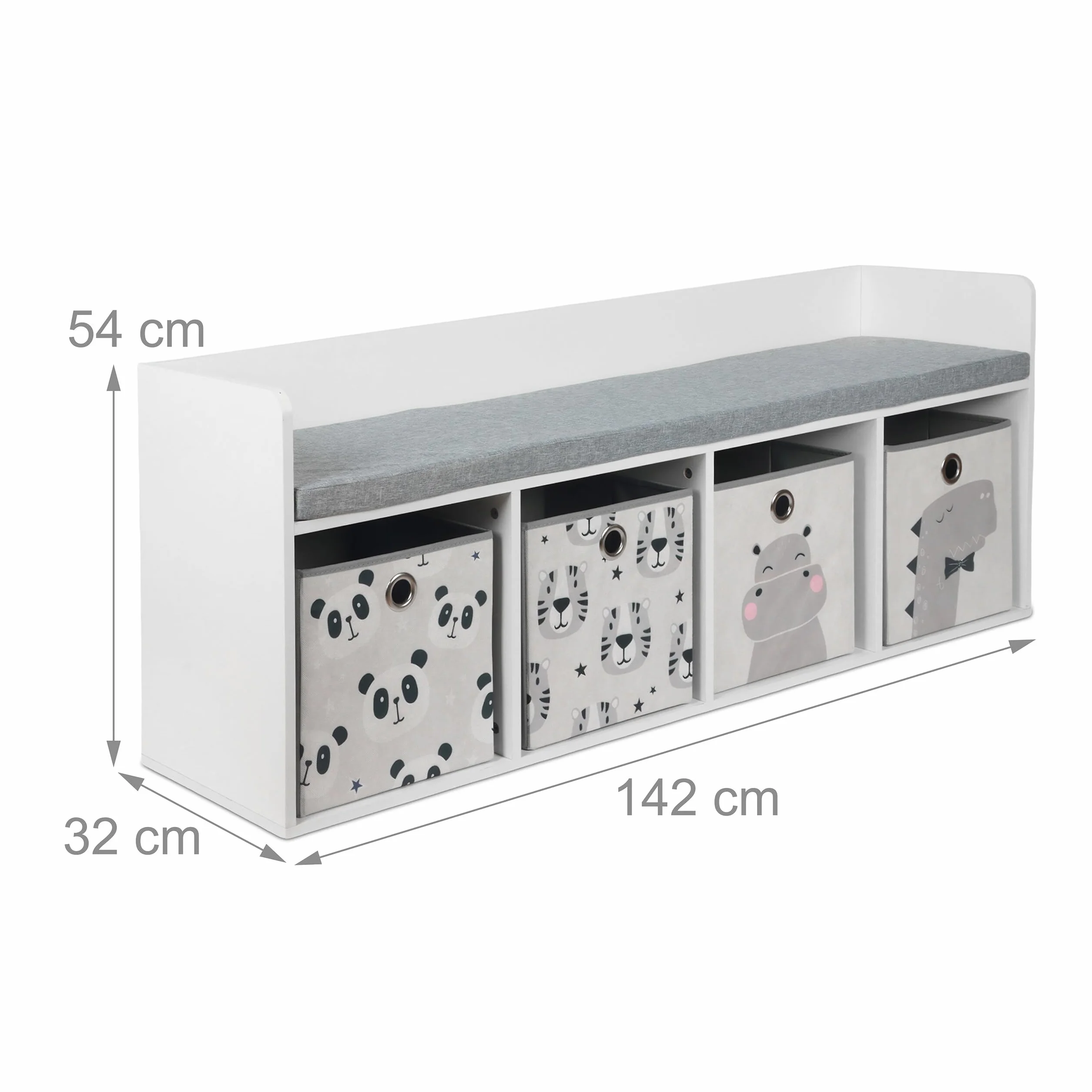 Banco Infantil Relaxdays con Almacenamiento 142x54x32 cm Blanco/Gris