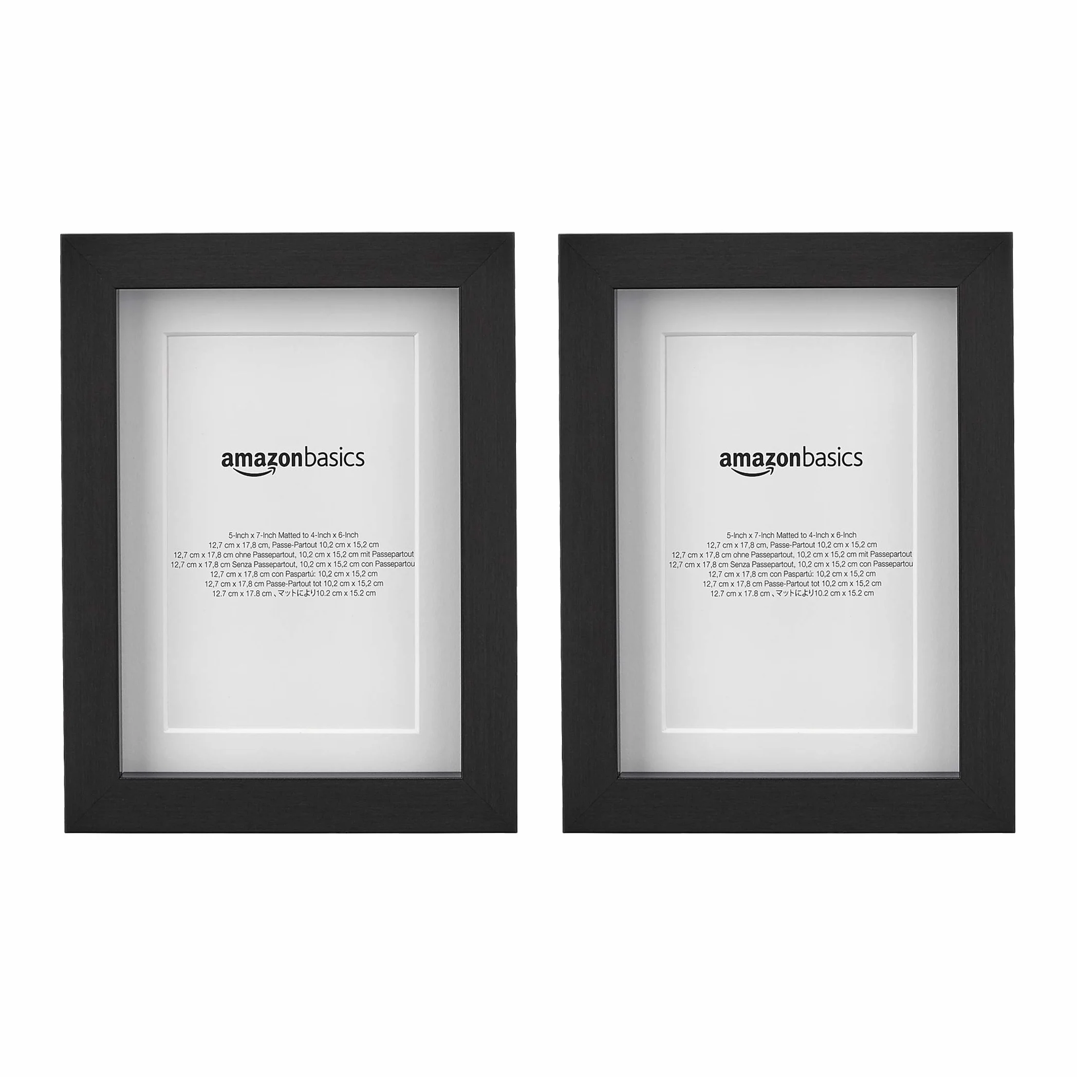 Amazon Basics Marco para fotos con paspartú, 18 x 13 cm con paspartú de 10 x 15 cm, Rectangular, Negro, Paquete de 2