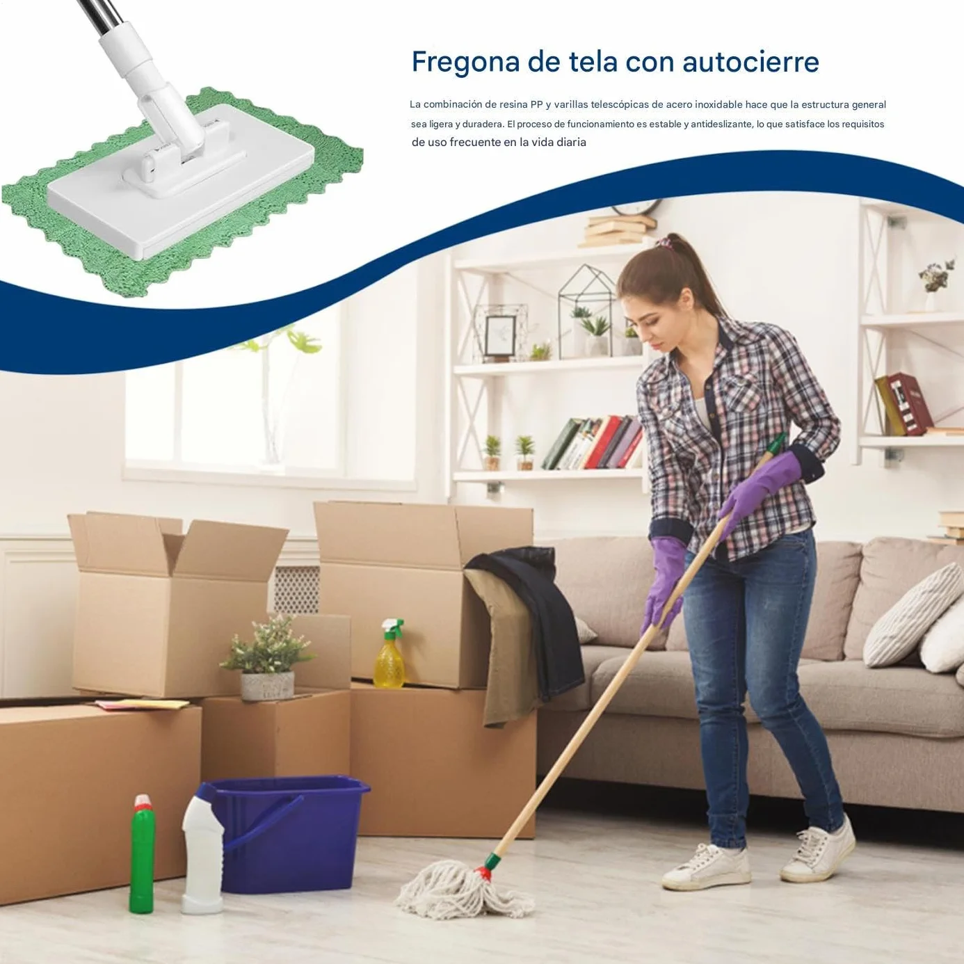 Fregona para Cocina - Paño De Microfibra Sin Necesidad De Lavado con 4 Recambios Reutilizables | Pinza Desmontable para Limpieza Multiusos en Cocina Dormitorio Baño y Pelo Mascotas