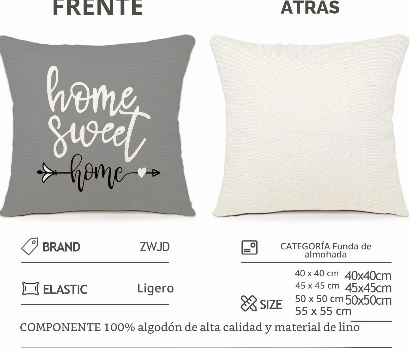 Fundas para Cojines de 45 x 45 cm, Juego de 4, Tela de Lino, Gris