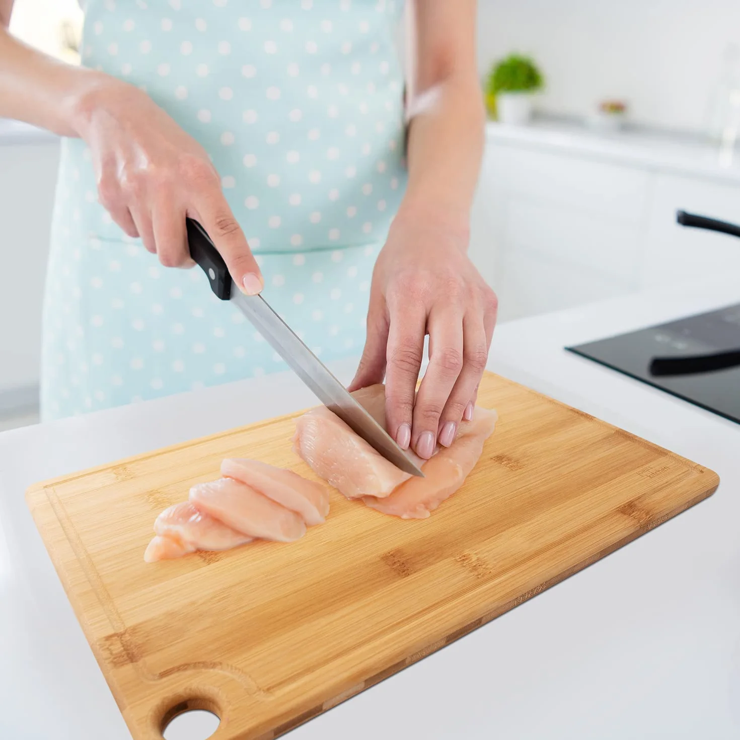 Juego de 3 Tablas de Cocina de Madera Bambú con Ranura y Agujero para Colgar - Antimicrobiano Natural