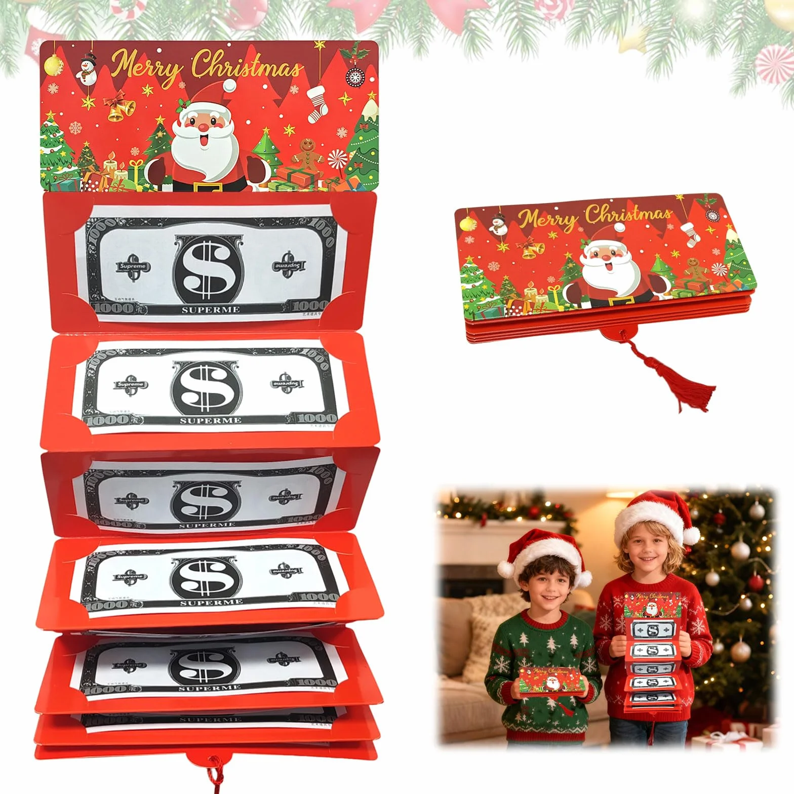 Soporte para Dinero Sorpresa de Navidad, Soporte para Tarjetas con 10 Compartimentos Tarjetas de dinero de Navidad Regalo de Dinero para Niños Adultos Amigos Gift