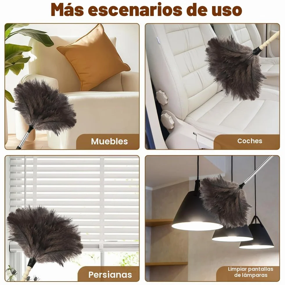 Flintronic Plumero Extensible de Plumas de Avestruz 39-115cm, Antiestático, Reutilizable