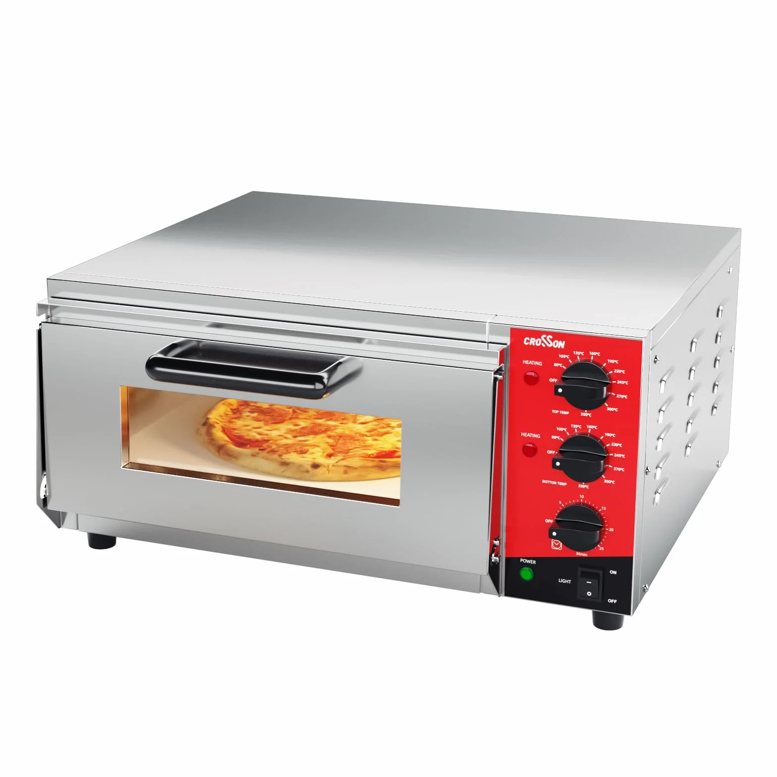 CROSSON Horno eléctrico para pizza 16 pulgadas 230V 2000W acero inoxidable con piedra y asa