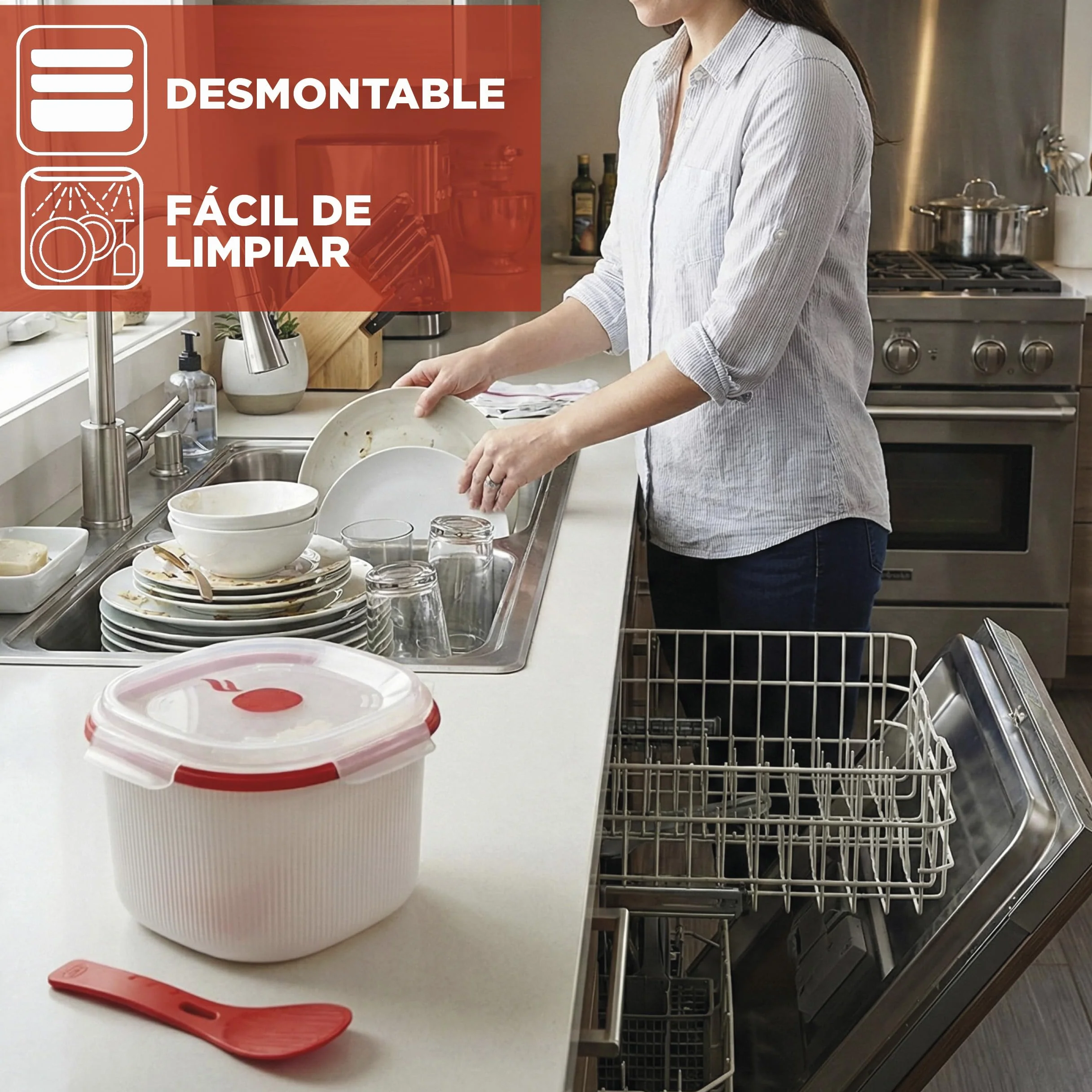 Olla Arrocera Microondas 2.70L Recipiente para Cocina al Vapor, Cereales & Rice Cooker con Espátula, Made in Italy