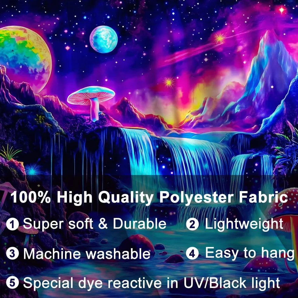 WEBEEDY Glow In The Dark Waterfall Tapestry Lila Galaxy 130 x 150 cm