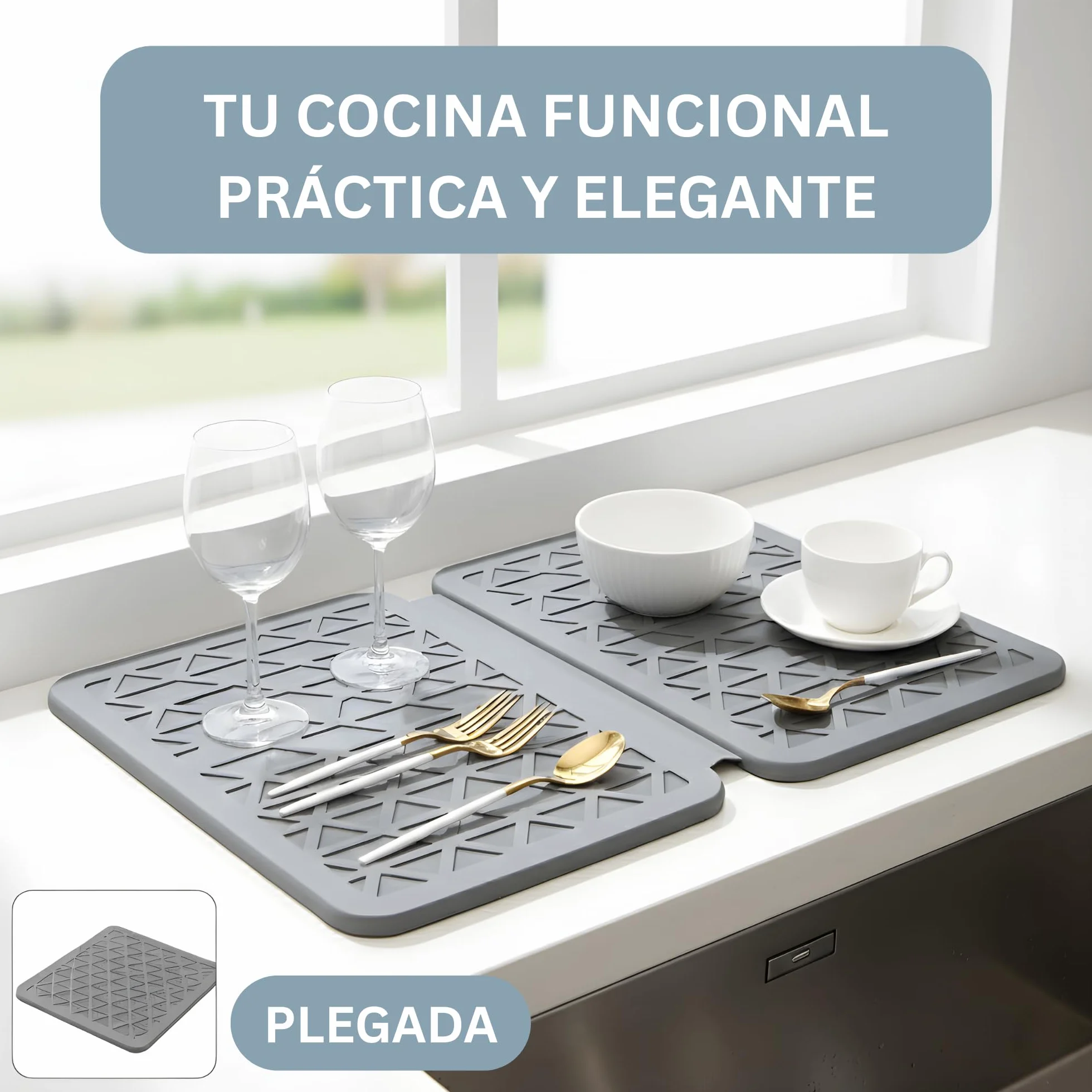 Escurreplatos de Piedra de Diatomita Plegable para Cocina – Secado Ultra Rápido Antibacteriano