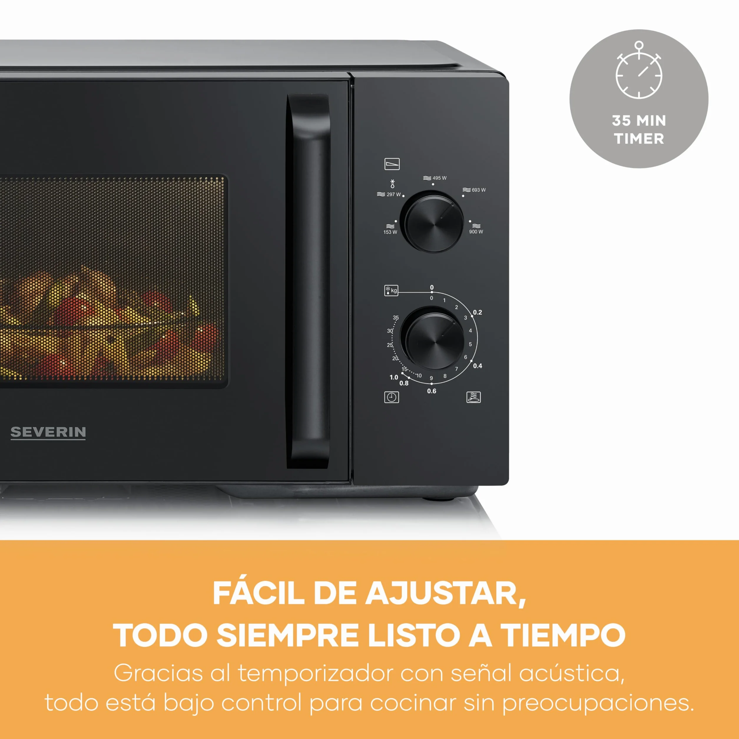 Severin Microondas, para descongelar y calentar, interior XXL, 28 l, horno microondas con plato giratorio de cristal extraíble, 5 niveles, temporizador de 35 minutos, 900 W, negro/metal, MW 7796