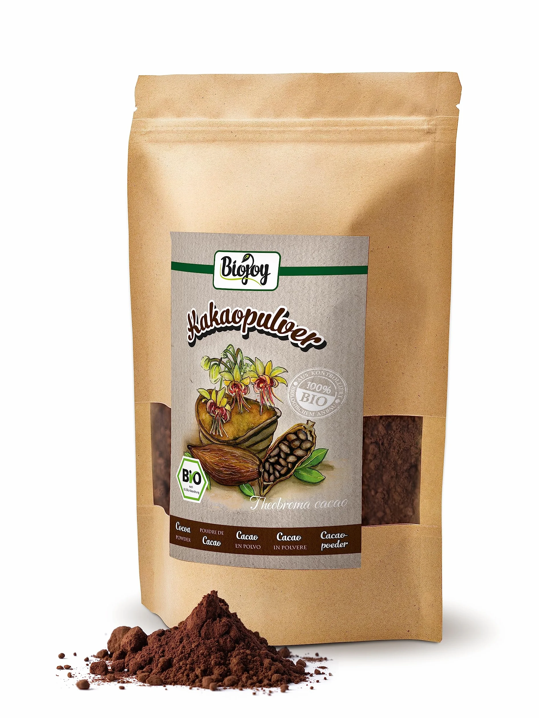 Biojoy Cacao en Polvo Ecológico 500 g, natural sin azúcares añadidos
