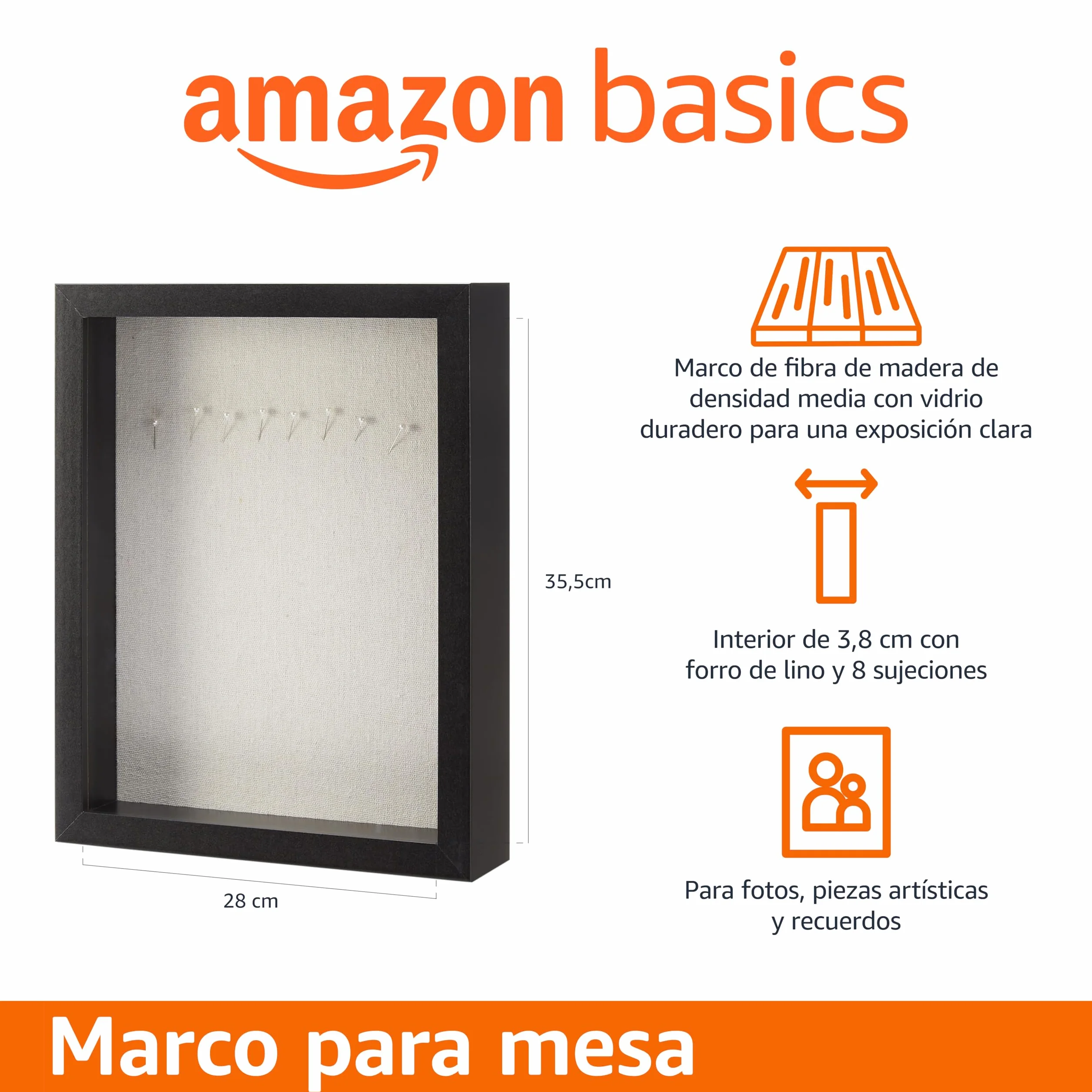 Amazon Basics Marco Rectangular de Madera 28cm x 35,5cm Negro