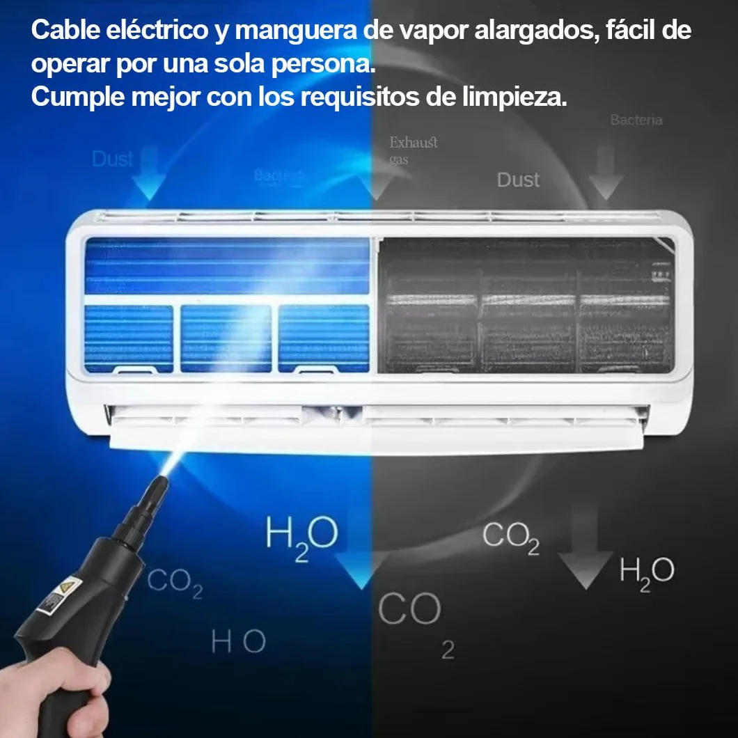 Limpiador a vapor portátil 2500W de alta temperatura y presión para aire acondicionado, campana cocina, coche, pisos (Blanco)