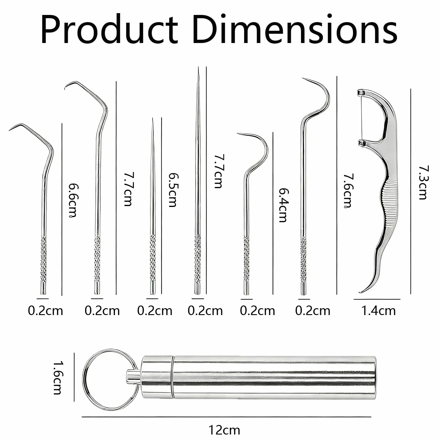 7 Piezas palillos de dientes de acero inoxidable 304, palillos de dientes portátiles de metal y titanio, Con Soporte y llavero, reutilizables para acampar al aire libre, picnic, viajes