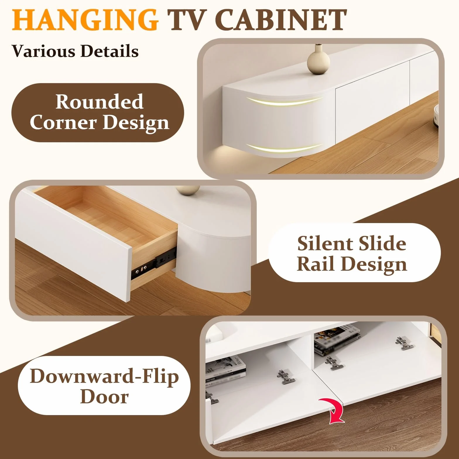 Armario de almacenamiento de TV montado en la pared con puerta, banco grande de almacenamiento para sala de estar y oficina, moderno mueble de TV flotante con cajón, elegante armario de TV para
