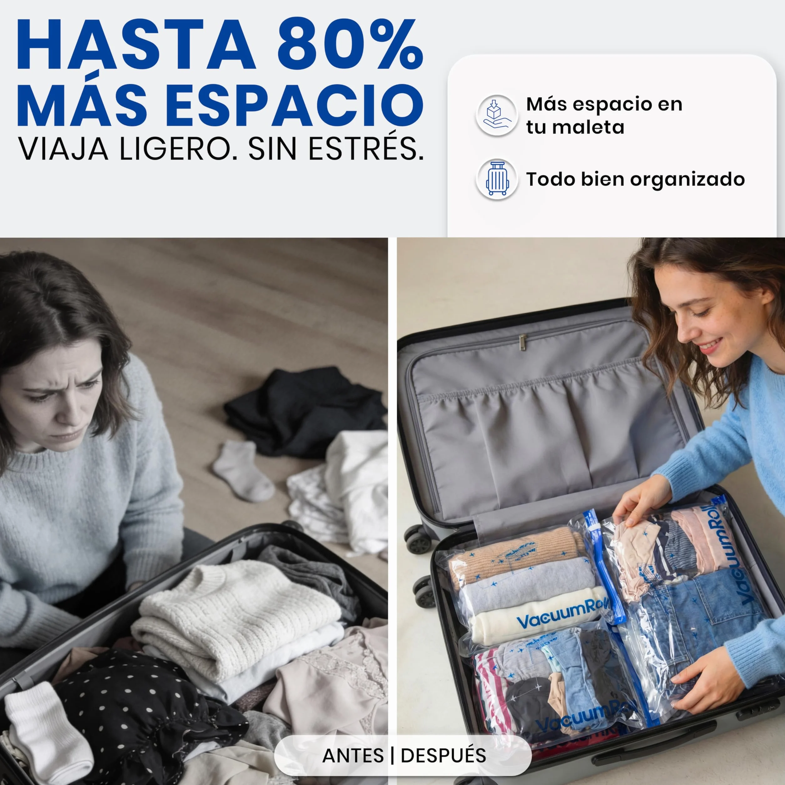 Bolsas de Compresión para Viajar myHodo, 10 Piezas (5x 60x40cm 5x 50x35cm), Almacenamiento al Vacío