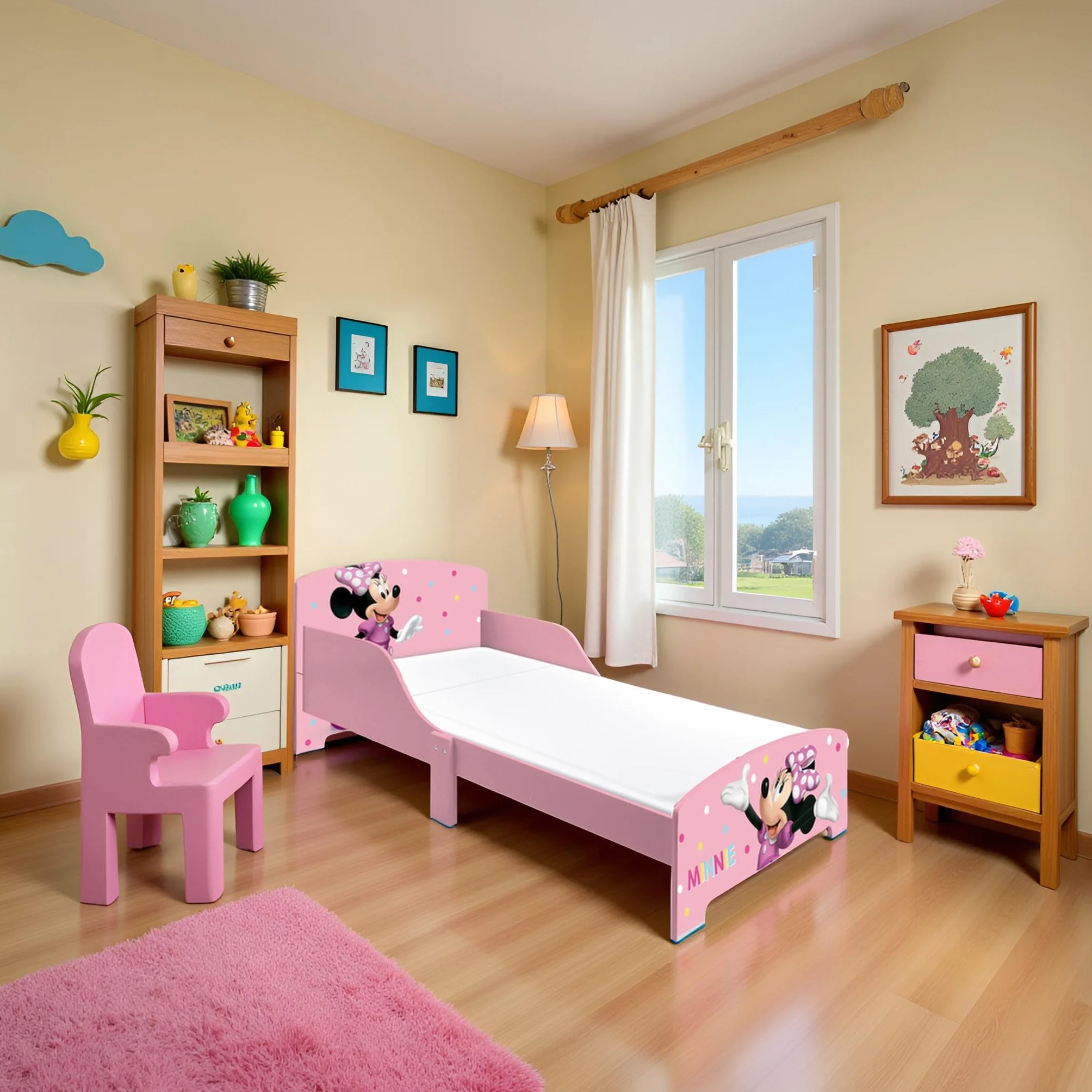 Cama Infantil de Madera Disney Minnie Mouse ARDITEX 77x143x60cm Rosa Apta colchones 70x140cm