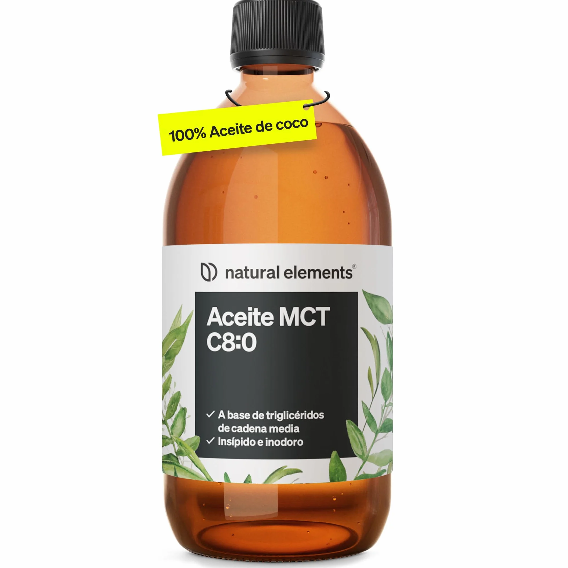 Aceite de coco MCT-C8 500ml puro ácido caprílico vegano sin aditivos probado en laboratorio