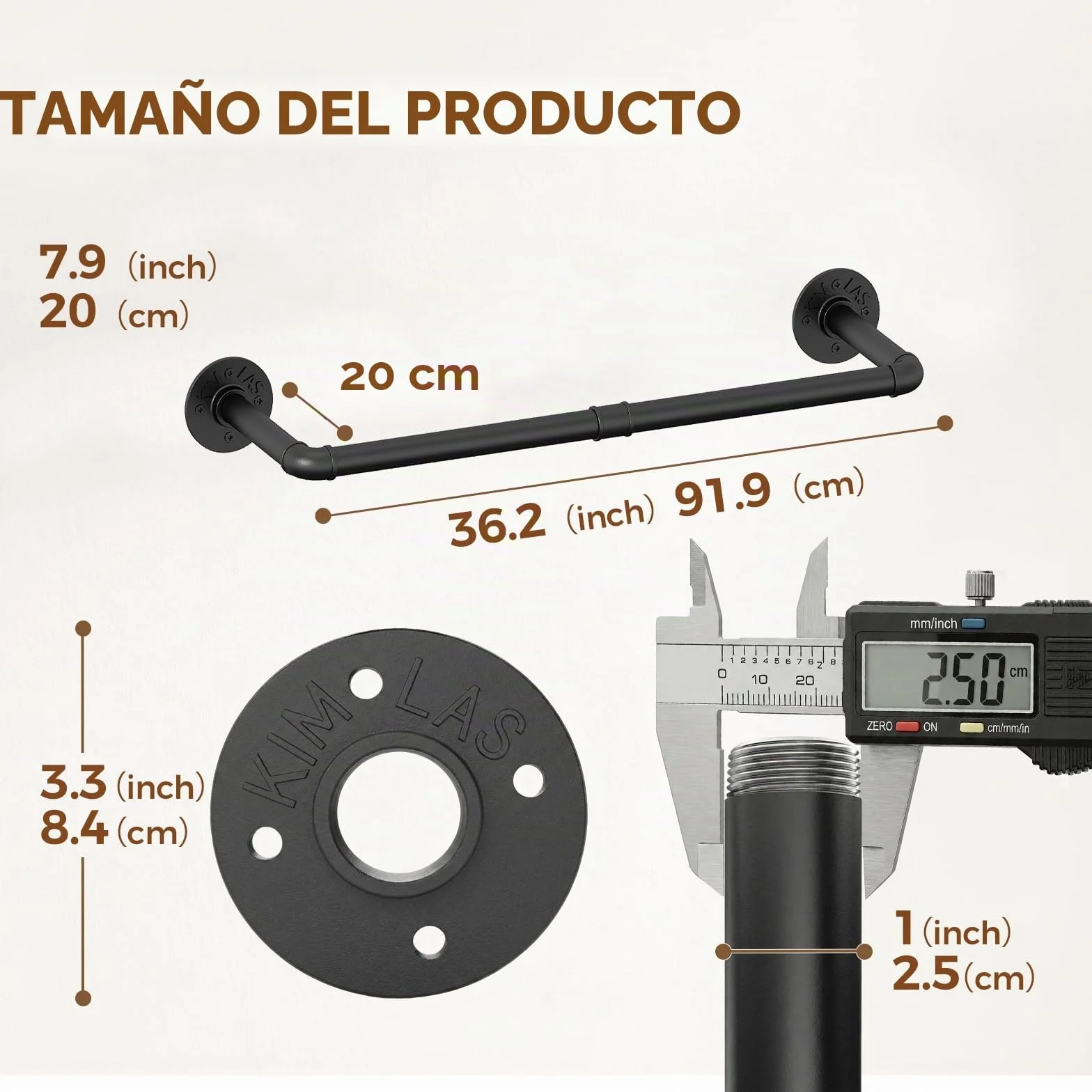 Bamworld Perchero de Pared Industrial Barra para Colgar Ropa 92cm Metal Negro