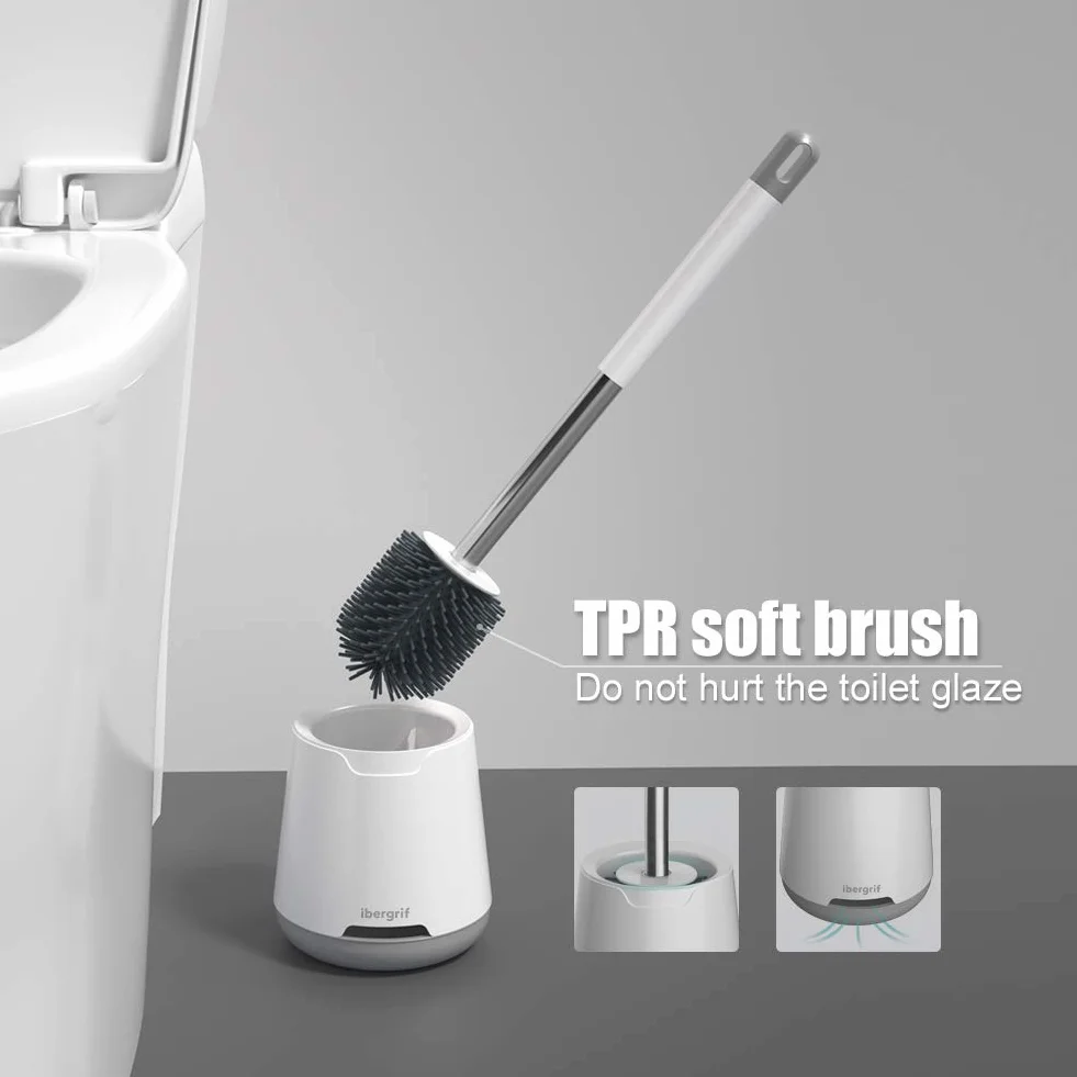 Ibergrif Escobilla de Baño con Soporte, Cepillo de Silicona Antibacteriano, Blanco
