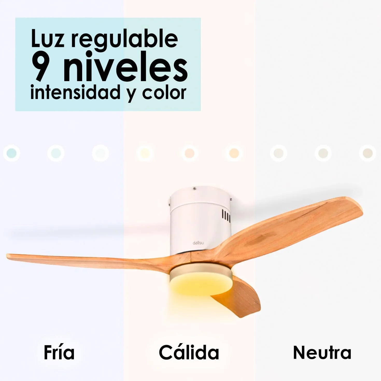 Daitsu Ventilador de Techo con Aspas de Madera Natural Velar | Función Verano/Invierno | 6 Velocidades | Luz Regulable | Control Wi-Fi App & Mando Inalámbrico (Ø107cm - Hasta 12m²)