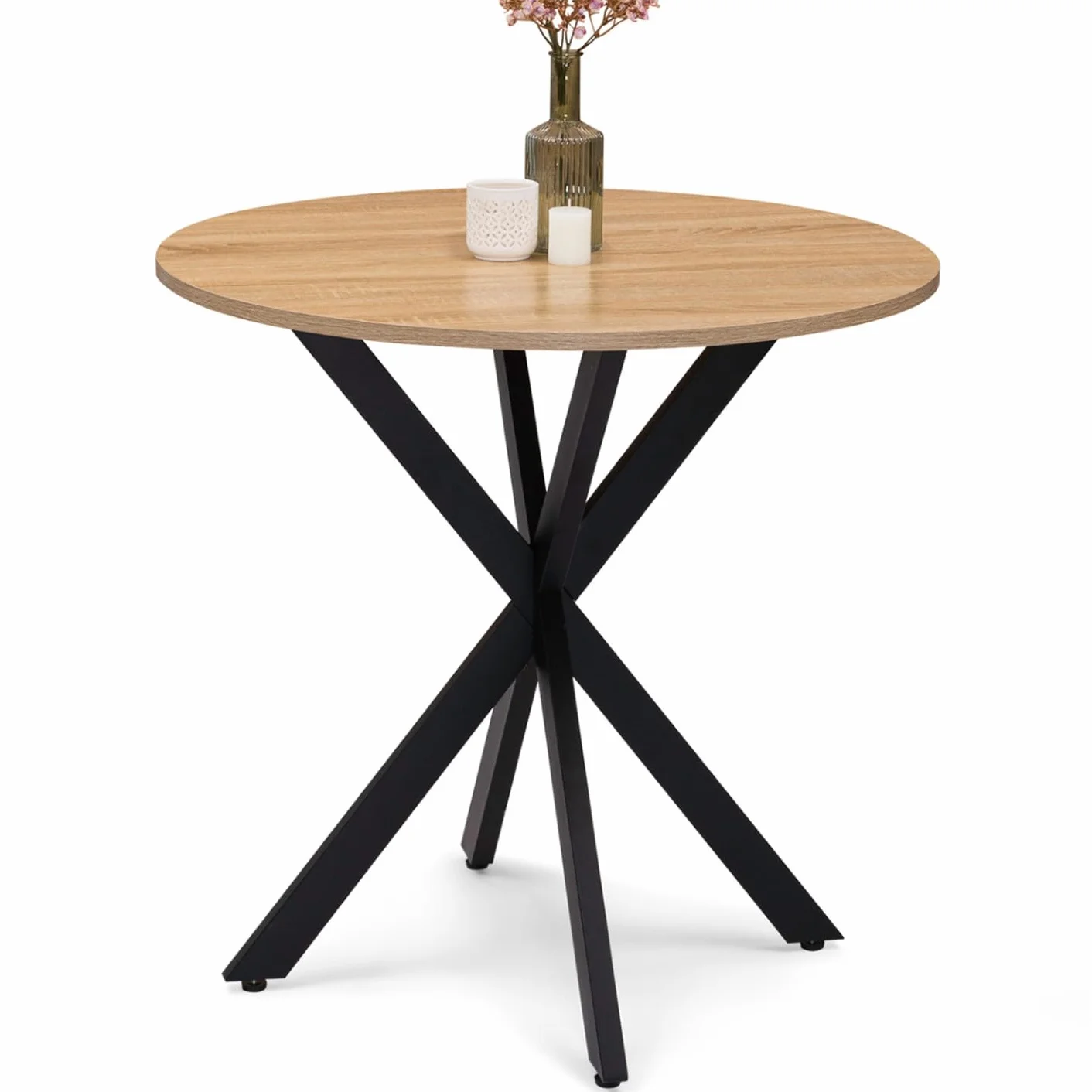 IDMarket - Mesa de Comedor Redonda Alix para 4 Personas con Patas de Araña de Madera y Negro 80 cm