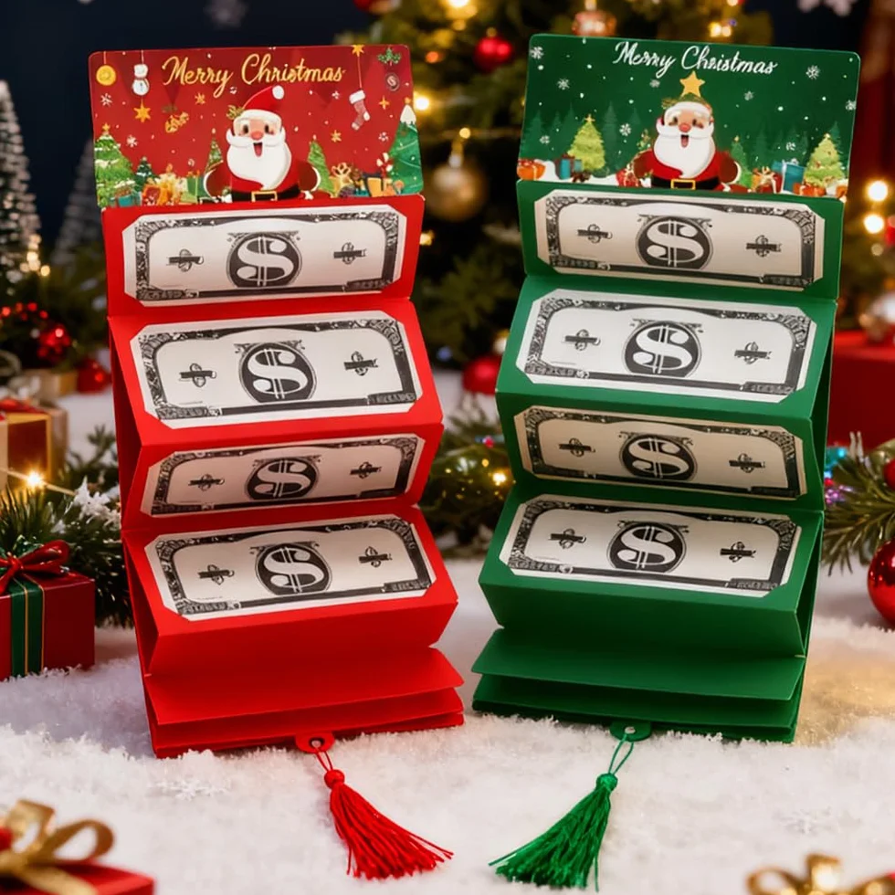 4PCS Soporte para Dinero o Tarjetas de Regalo de Navidad con 10 Ranuras, Porta Dinero de Navidad, Sobre de Birthday Card Sorpresa, Regalos Sorpresa para Adolescentes, Niñas, Niños, Mujeres