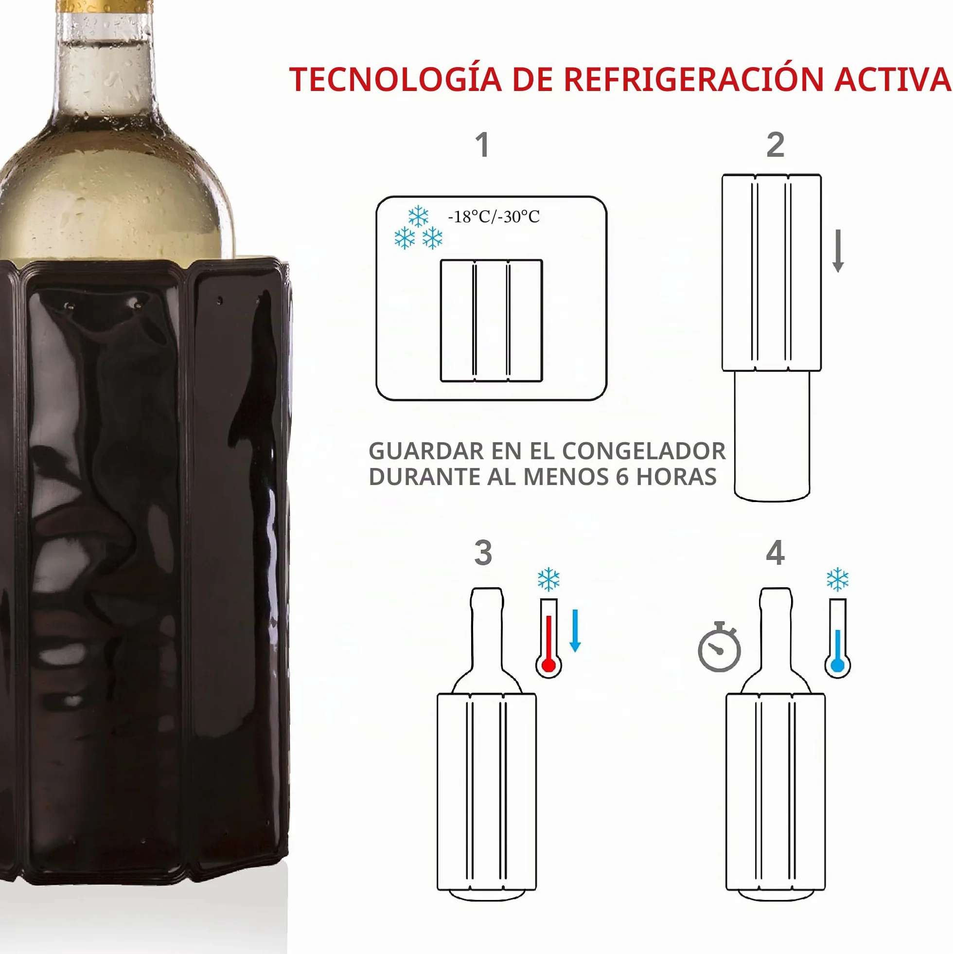 Vacu Vin Enfriador de Vino Flexible - Funda Reutilizable Color Negro para Enfriamiento Rápido de Botellas de Vino Estándar