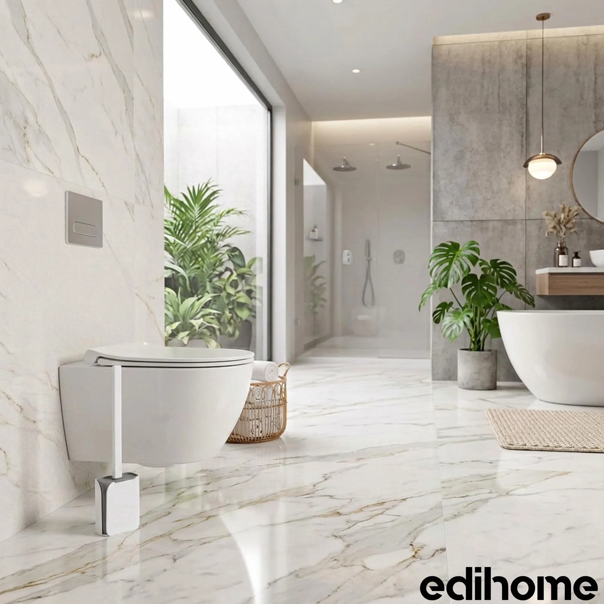 Edihome, Escobillas Baño, Escobilla WC, Escobilla Baño Silicona con Escobillero Baño, Cepillo para Inodoro Flexible, Antigoteo y de Secado Rápido, Suelo o Pared