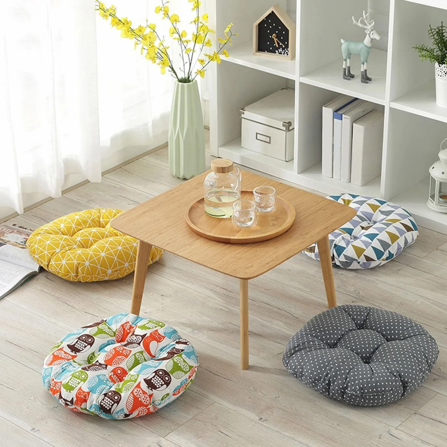 Pack 4 Cojines para Silla Grueso Tatami Redondo 45x45cm Hogar Oficina Comedor