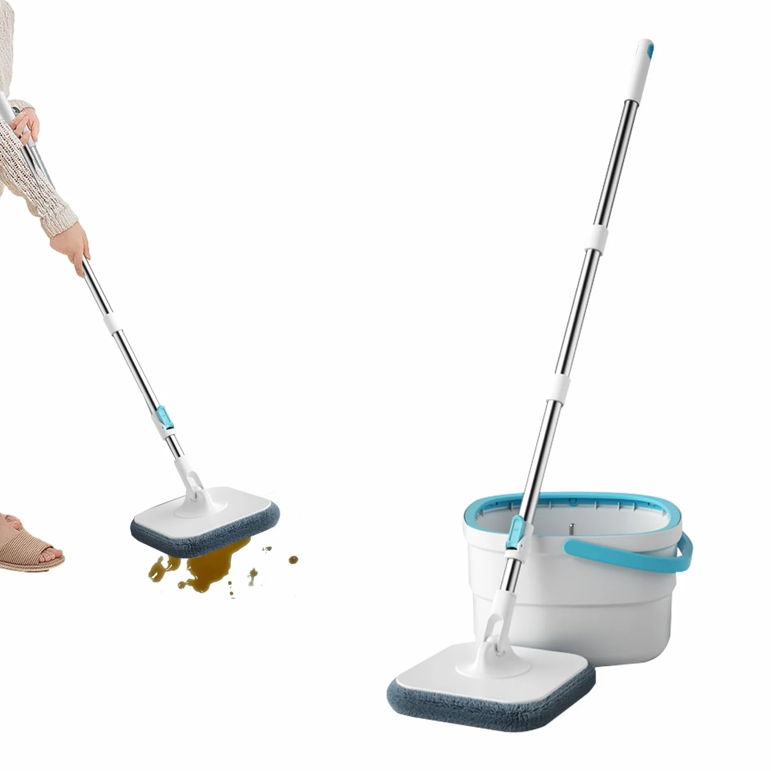 Fregona Con Cubo Utensilios De Limpieza Del Hogar Para Suelos | Fregona y Cubo con Lavado Sin Manos Para Dormitorio, Comedor, Cocina, Baño, Estudio Y Para Suelos De Madera Dura