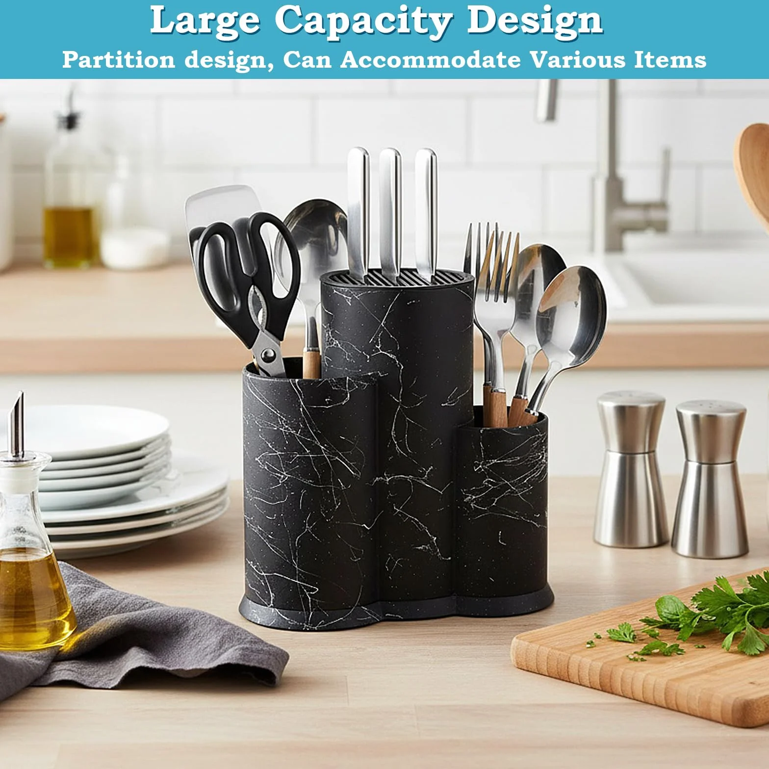 Soporte cuchillos cocina Universal con orificios de drenaje, Multiusos Almacena cubiertos tenedores cucharas