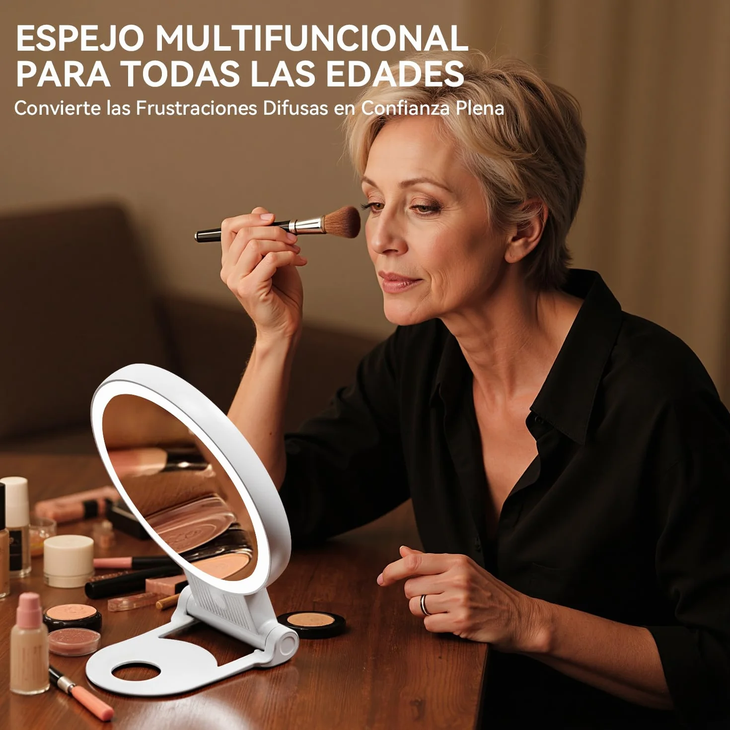 Espejo Maquillaje con Luz LED 30X/1X Aumento Doble Cara 72 Leds 3 Colores Regulable 2000mAh Recargable USB Colgable Pared Portátil Blanco