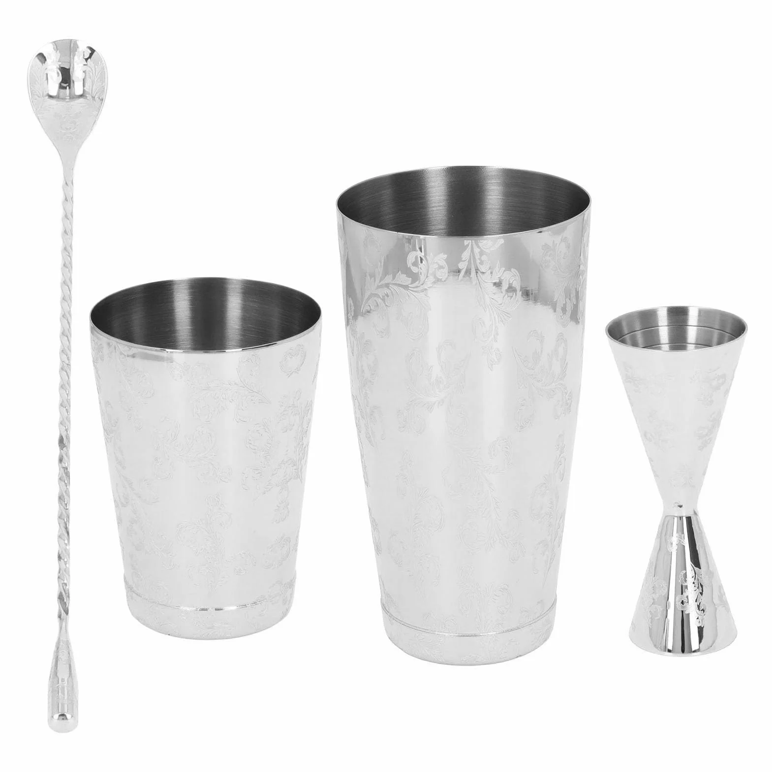 Juego de Coctelera Boston, Juego de Coctelera de Acero Inoxidable 304 con Estampado Vintage, Capacidad Media y Fácil Limpieza, de Colador de Cócteles para Camareros de Bar en Casa (Serie 1)