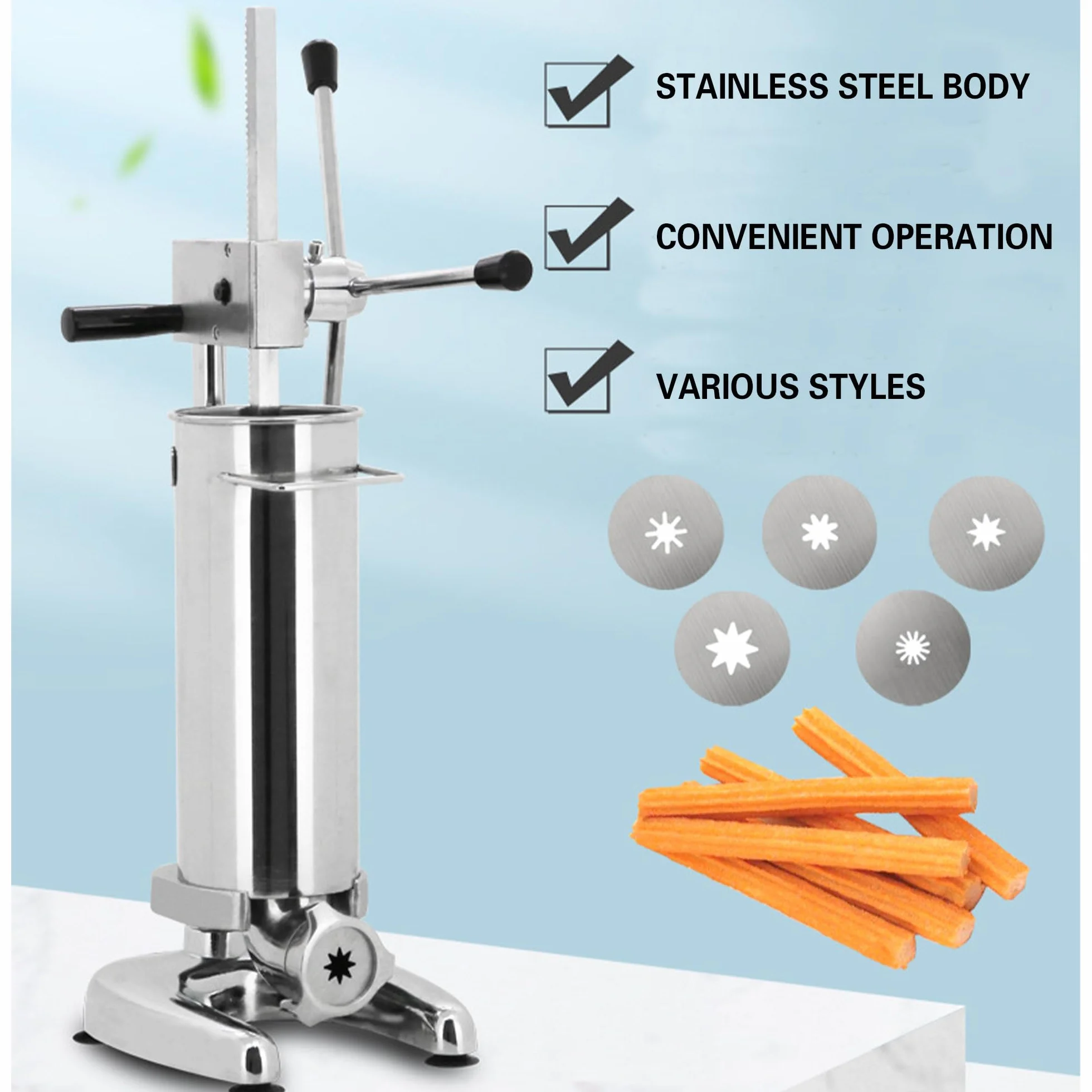 Máquina Comercial Vertical Para Hacer Churros, 5 Boquillas/moldes, Churrera Española De Acero Inoxidable Para Donas/churros Rellenos, Ideal Para Hogar, Restaurantes Y Panaderías 2L