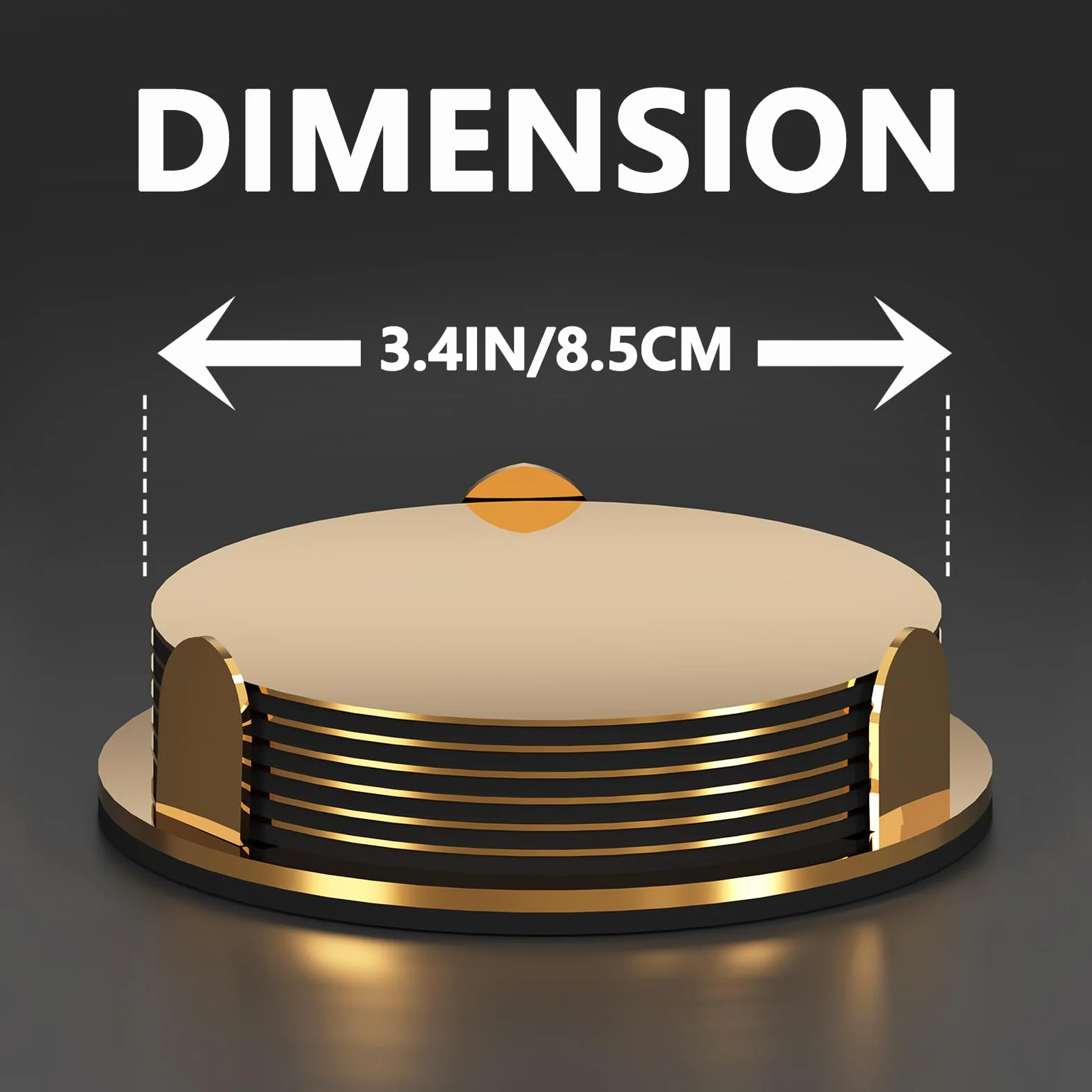 Posavasos de acero inoxidable dorado con soporte, juego de 6 redondos con base EVA antideslizante