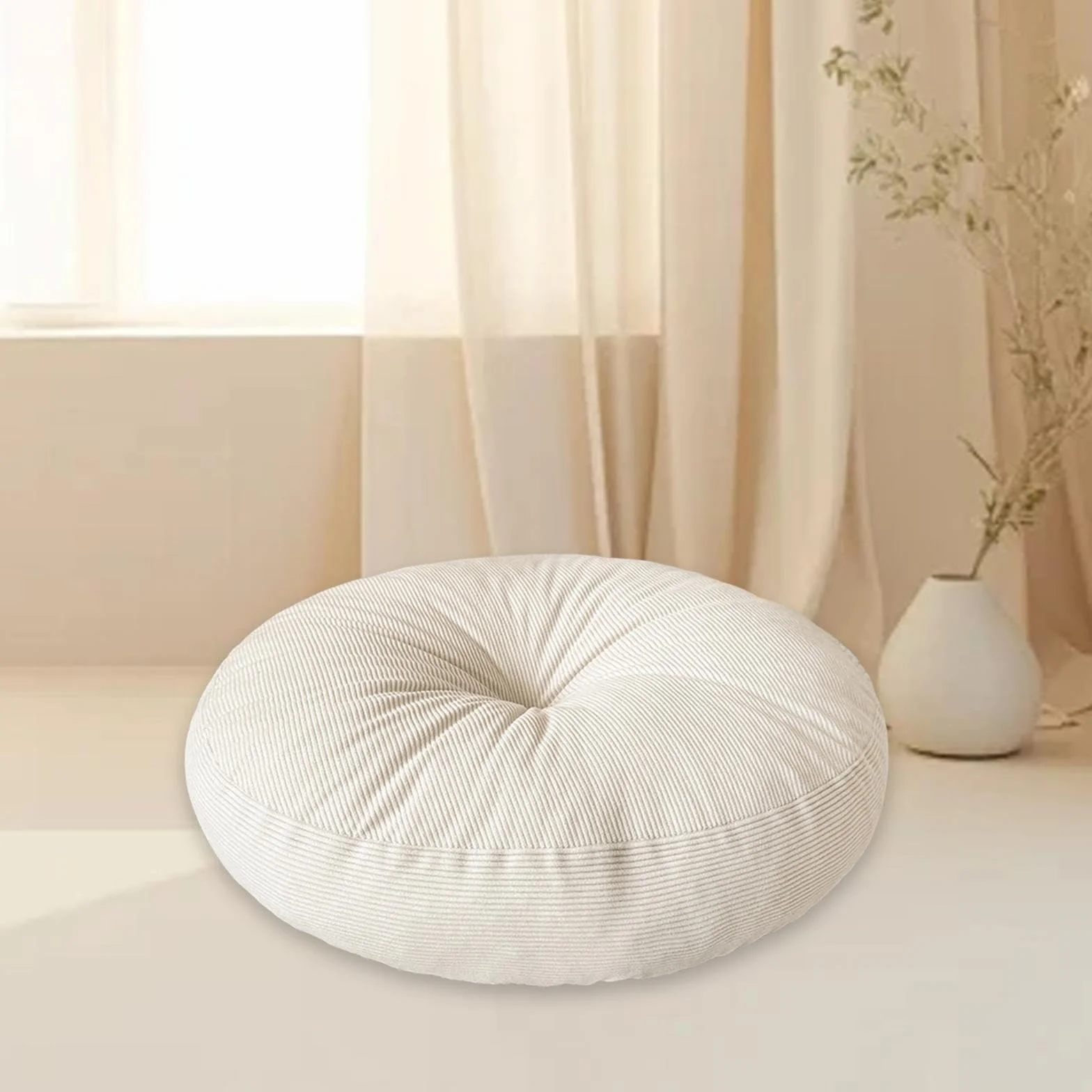 Milageto Cojín de Suelo Redondo para Meditación, Asiento Suave Grande, Beige