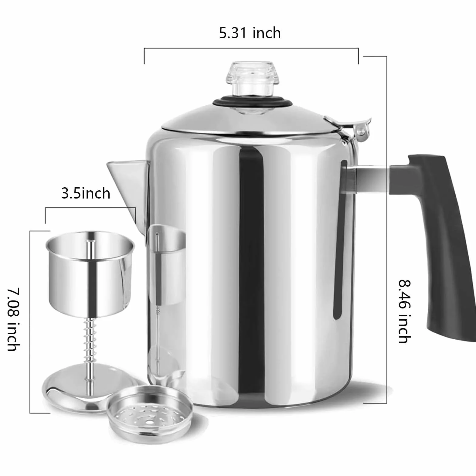 YINO Cafetera Filtro Percolador Acero Inoxidable 304 9 Tazas para Acampar Viajes