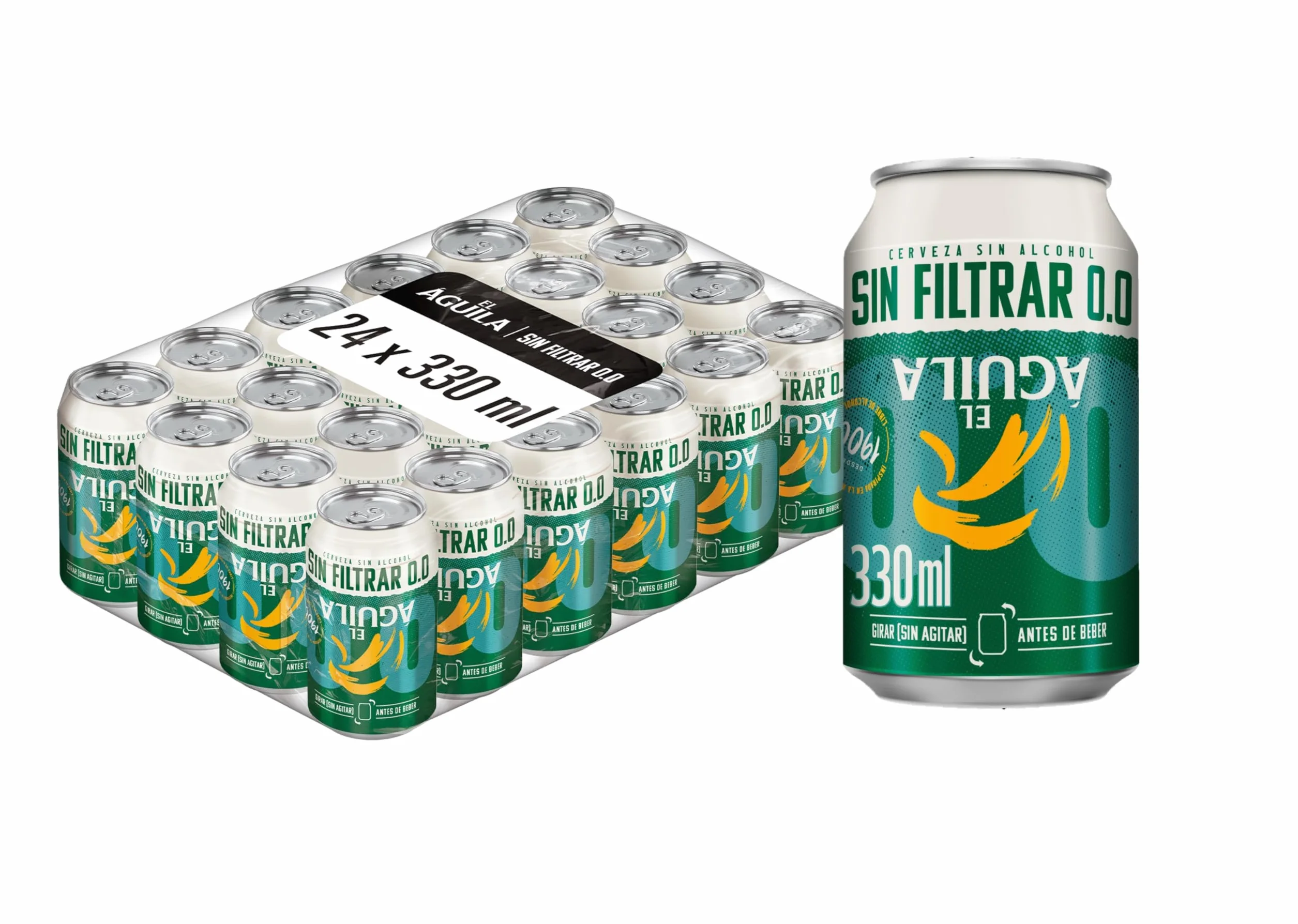 El Aguila Sin Filtrar 00 Cerveza Lager Especial Sin Alcohol Pack Lata, 24 x 33cl