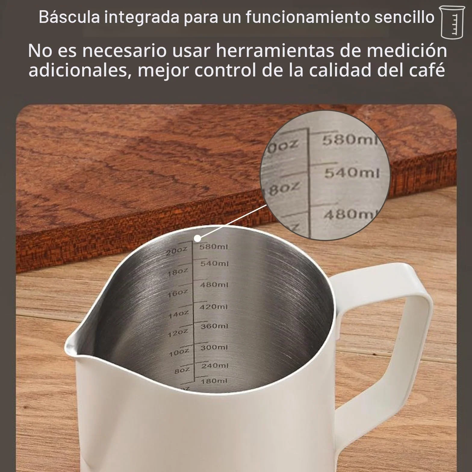 Jarra de Leche Acero Inoxidable,Tianher 350ml Jarra Leche Cafetera Barista Taza de Espumador con Marca de Medición y Lápiz Artístico para de Café de Mano y Latte Art Capuchino (beige)