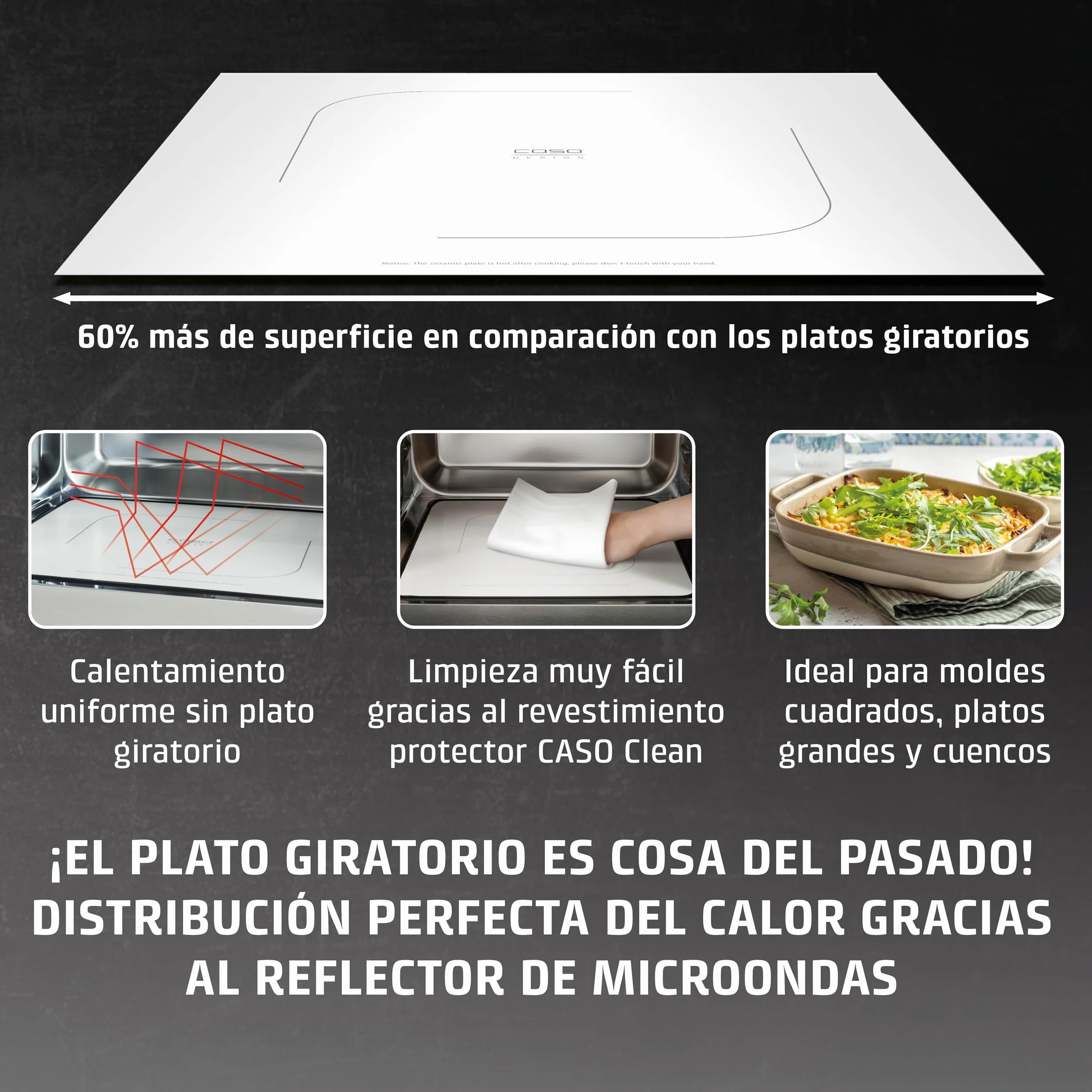 CASO MG 25 Ecosytle Ceramic - Microondas 2 en 1 sin plato giratorio con grill de 1000W - Capacidad de 25L - Temporizador hasta 30 mins - grande - plateado