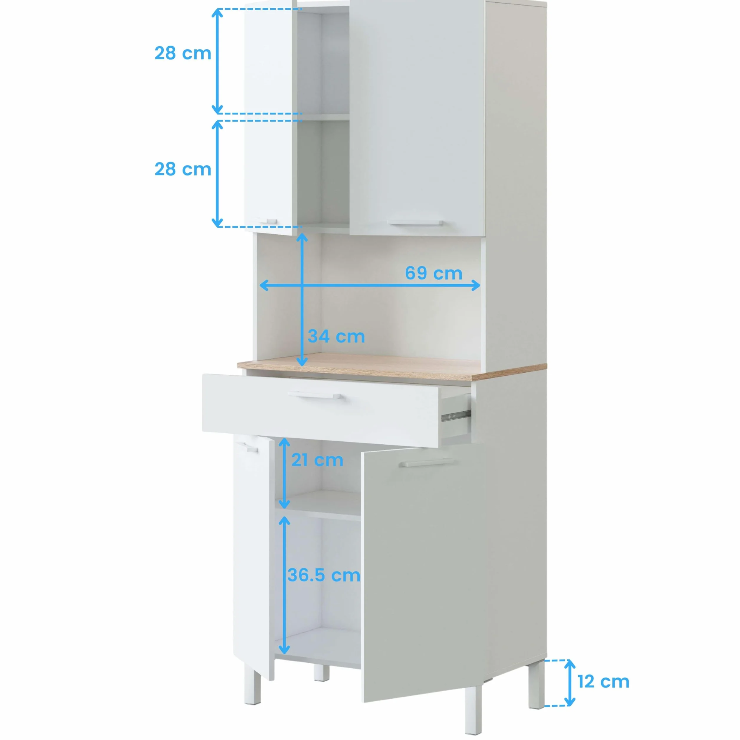 Habitdesign Mueble Auxiliar Cocina 4 Puertas + 1 Cajón, Modelo Kira, Acabado Blanco Artik y Roble Canadian, Medidas: 186 cm (Alto) x 72 cm (Ancho) x 40 cm (Fondo)