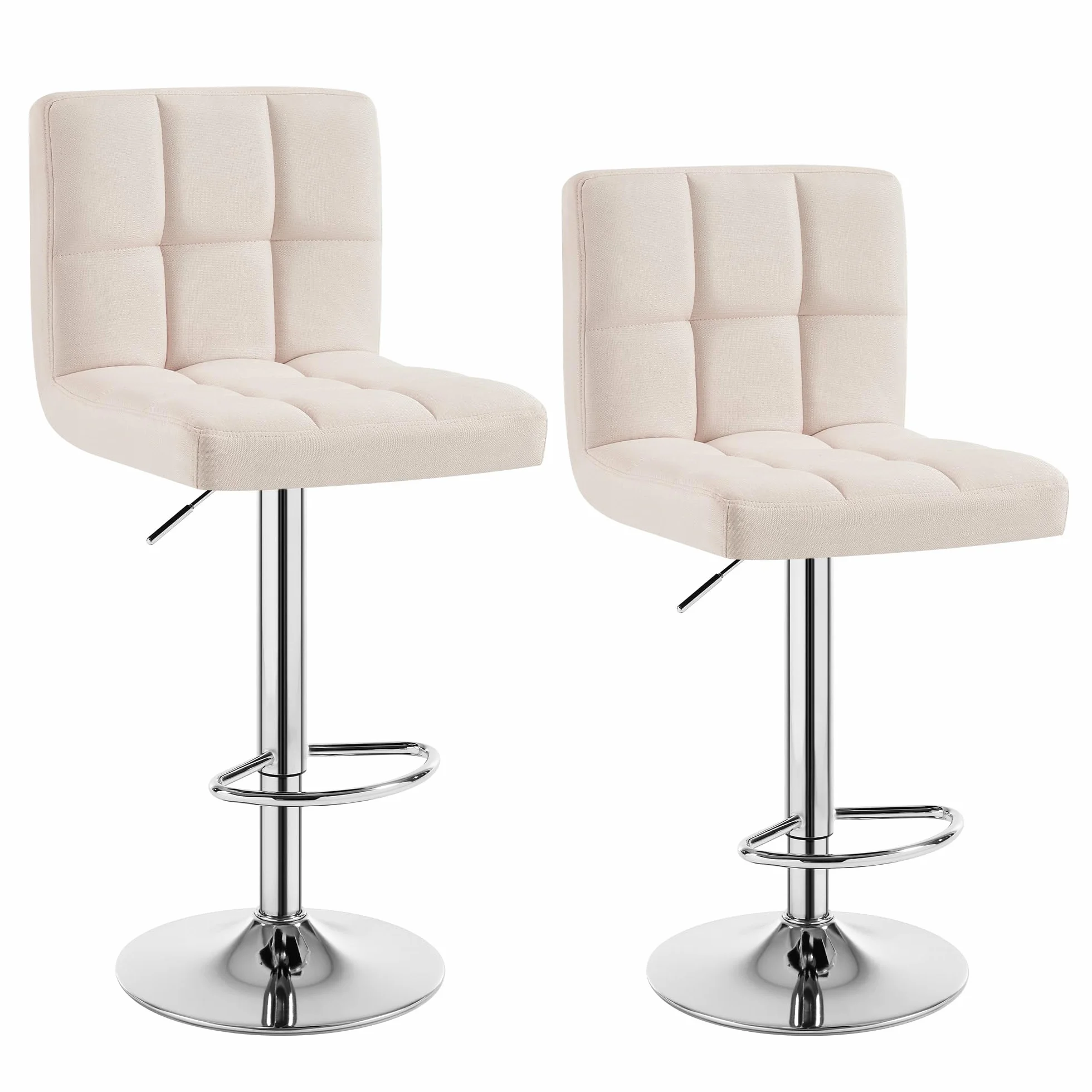 WOLTU 2X Taburete de Bar Silla de Bar Lino Muebles Cocina Taburete Alto Regulable en Altura con Respaldo Sillas Alta Taburetes Tapizado Crema