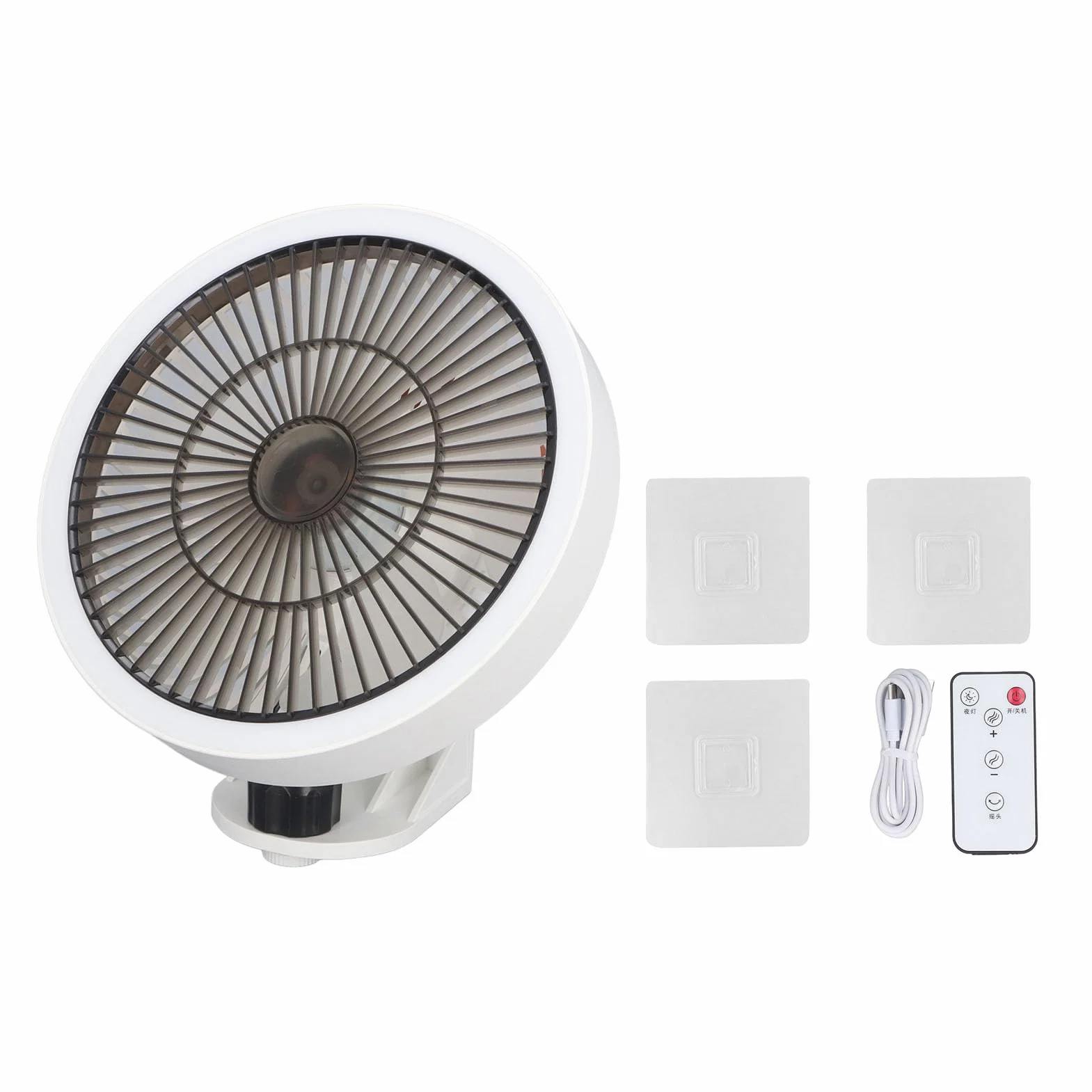 Mumusuki Ventilador Oscilante en Pared Portátil con Control Remoto, Luz Nocturna, Adhesivos, 3 Niveles de Brillo, 3 Velocidades, para Hogar, Camping, Coche y Furgoneta Regalos