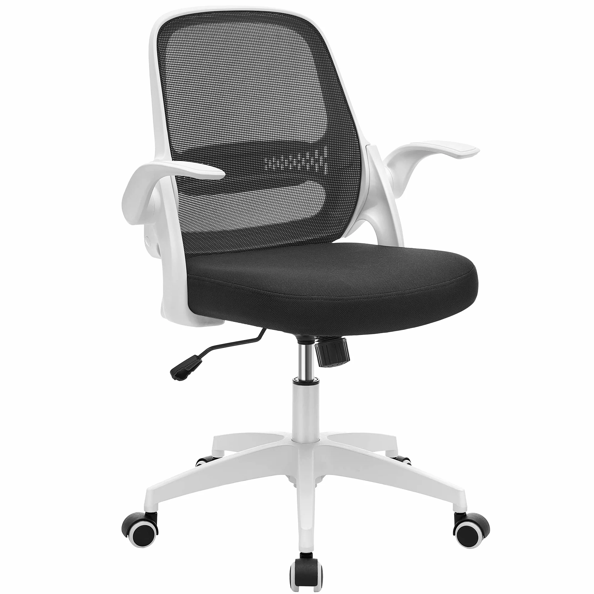 SONGMICS Silla de Oficina Ergonómica Giratoria Altura Ajustable Apoyabrazos Abatibles Blanco y Negro