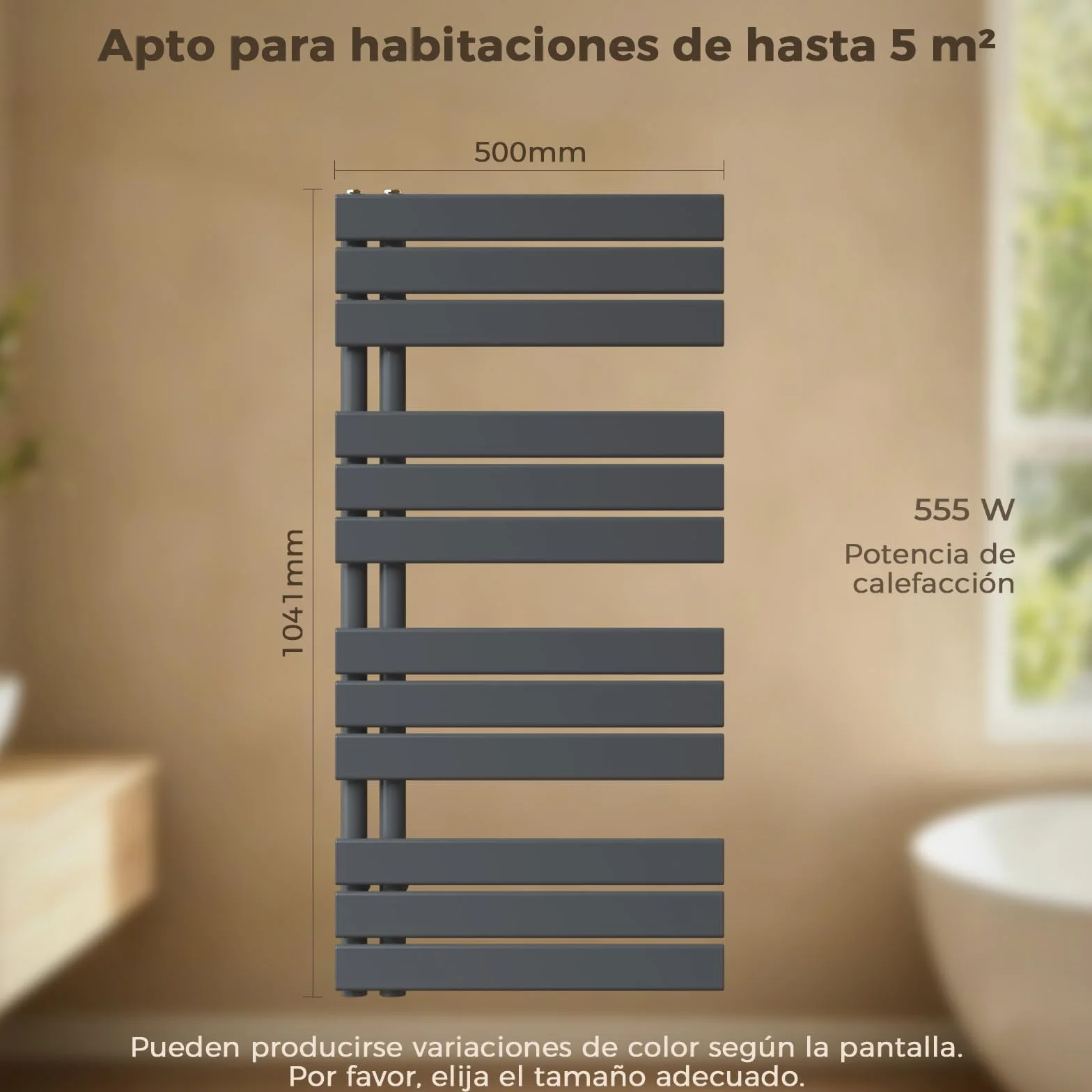 S'AFIELINA Radiador de diseño para baño, radiador toallero Agua calefaccion Antracita, Conexión Central,1041x500mm, radiador para baño, secador de Toallas, 555 vatios（Válvula no incluida）
