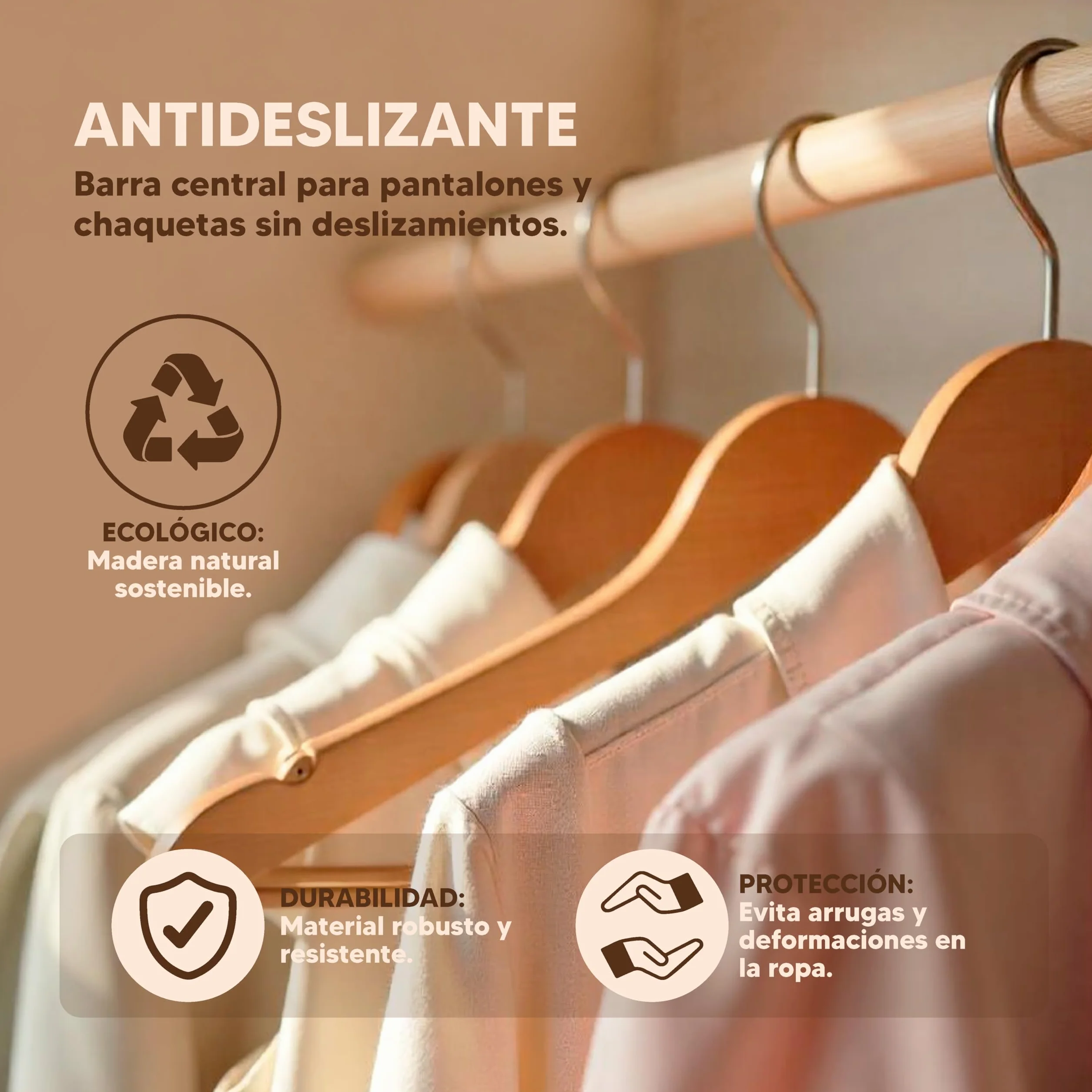 40X Perchas Madera Natural Maciza para Ropa - Perchas de Madera con Gancho Giratorio 360º - Perchas para Pantalones, Camisa, Traje, Vestidos - Colgadores de Ropa Antideslizante para Hogar