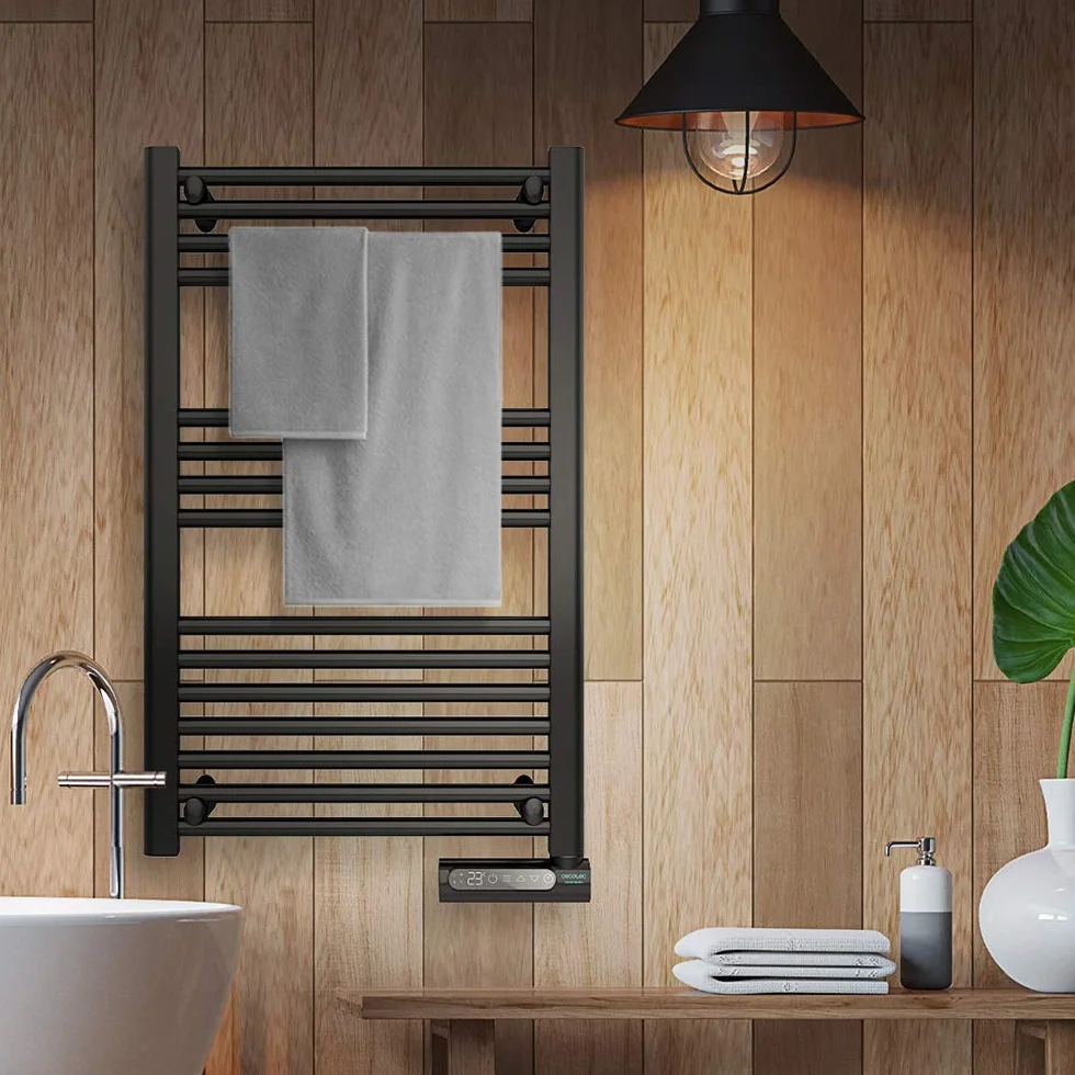 Cecotec Radiador Toallero Eléctrico Bajo Consumo ReadyWarm 9100 Smart Towel Black 500 W, Pantalla LED, Control táctil, Temporizador, 3 Modos de Funcionamiento, 2 Sistemas de Seguridad