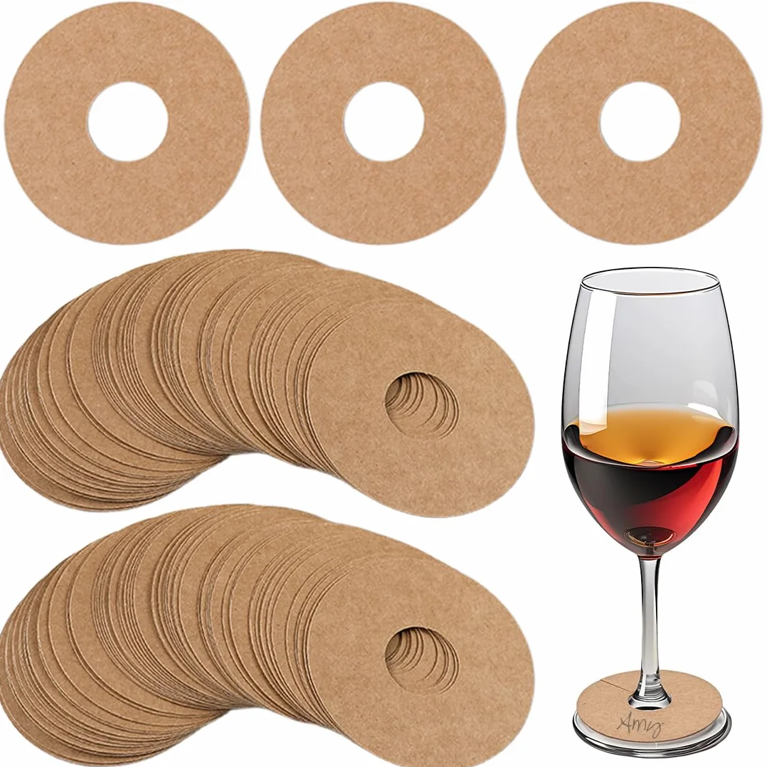 Marcadores para Copas de Vino, Etiquetas de Papel Kraft, Identificador de Copas, 100 Piezas