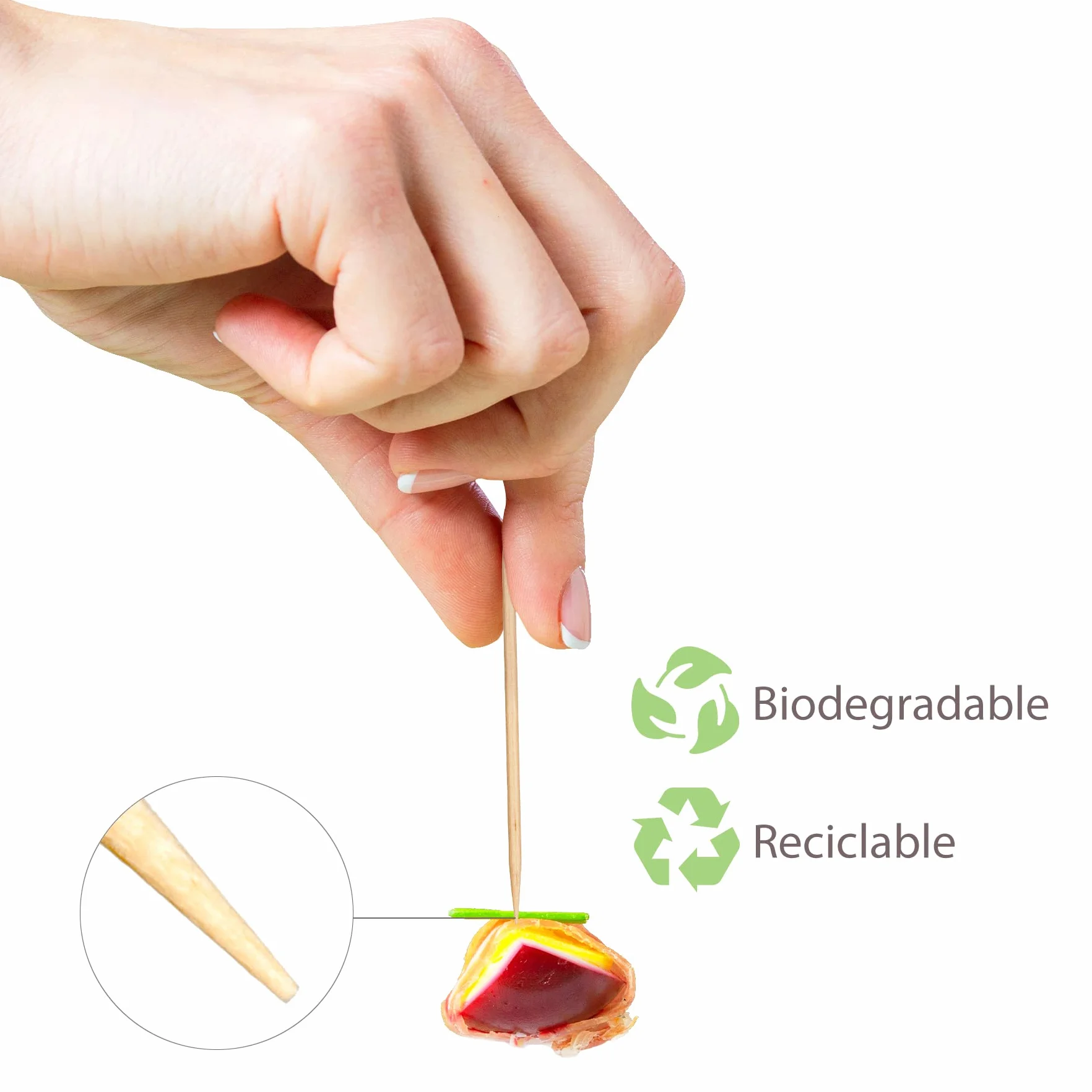 Palillos de Madera Redondos con Protección de Plástico, Pack 1000, 2000, 4000 o 6000, Palillos de Dientes Higiénicos, 6.5cm Largo, Pincho de Aperitivos o Manualidades, en Bolsa de Plástico.