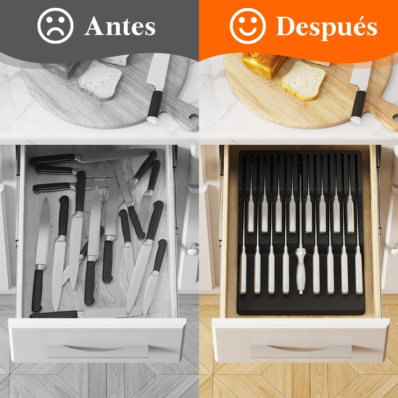 Lifewit Organizador Cuchillos Cajon, Porta Utensilios de Cocina para 16 Cuchillos y Afilador, Bloque Plastico para Cuchillo de Chef y Bistec, Almacenamiento Negro