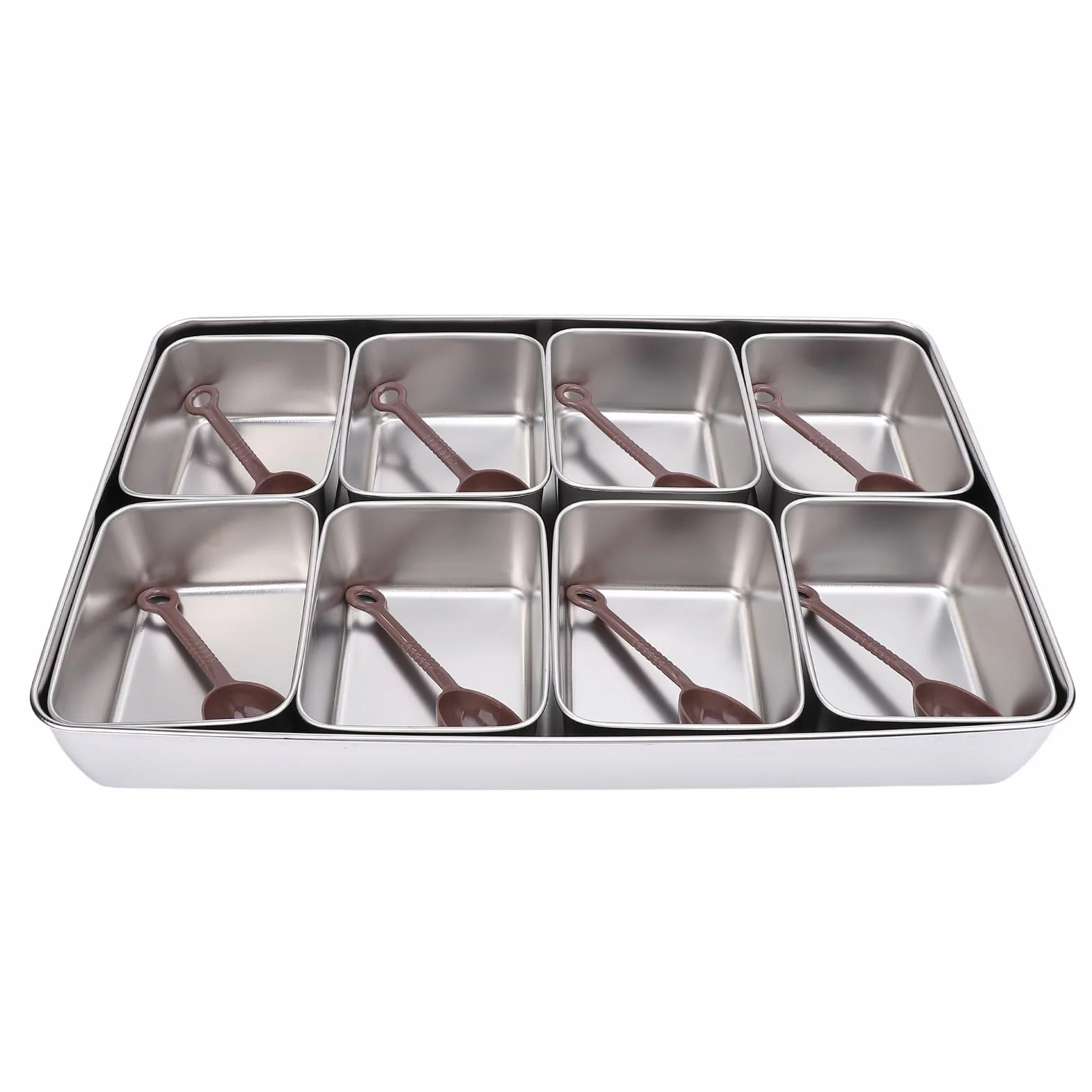 Ejoyous Bar Fruit Caddy, 8 Grid Dessert Topping Caddy Pizza Topping Station Organizador de Condimentos Caja de Ensalada Tacco Bandeja con Cuchara, para Estación de Bocadillos (Estilo de acero